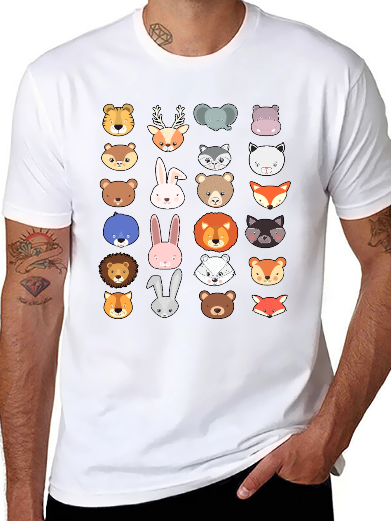 Animal Faces Graphic Print Crew Neck T-Shirt