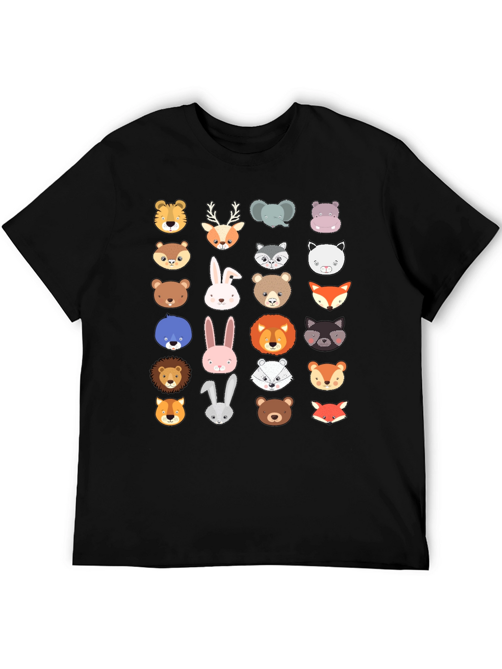 Animal Faces Graphic Print Crew Neck T-Shirt