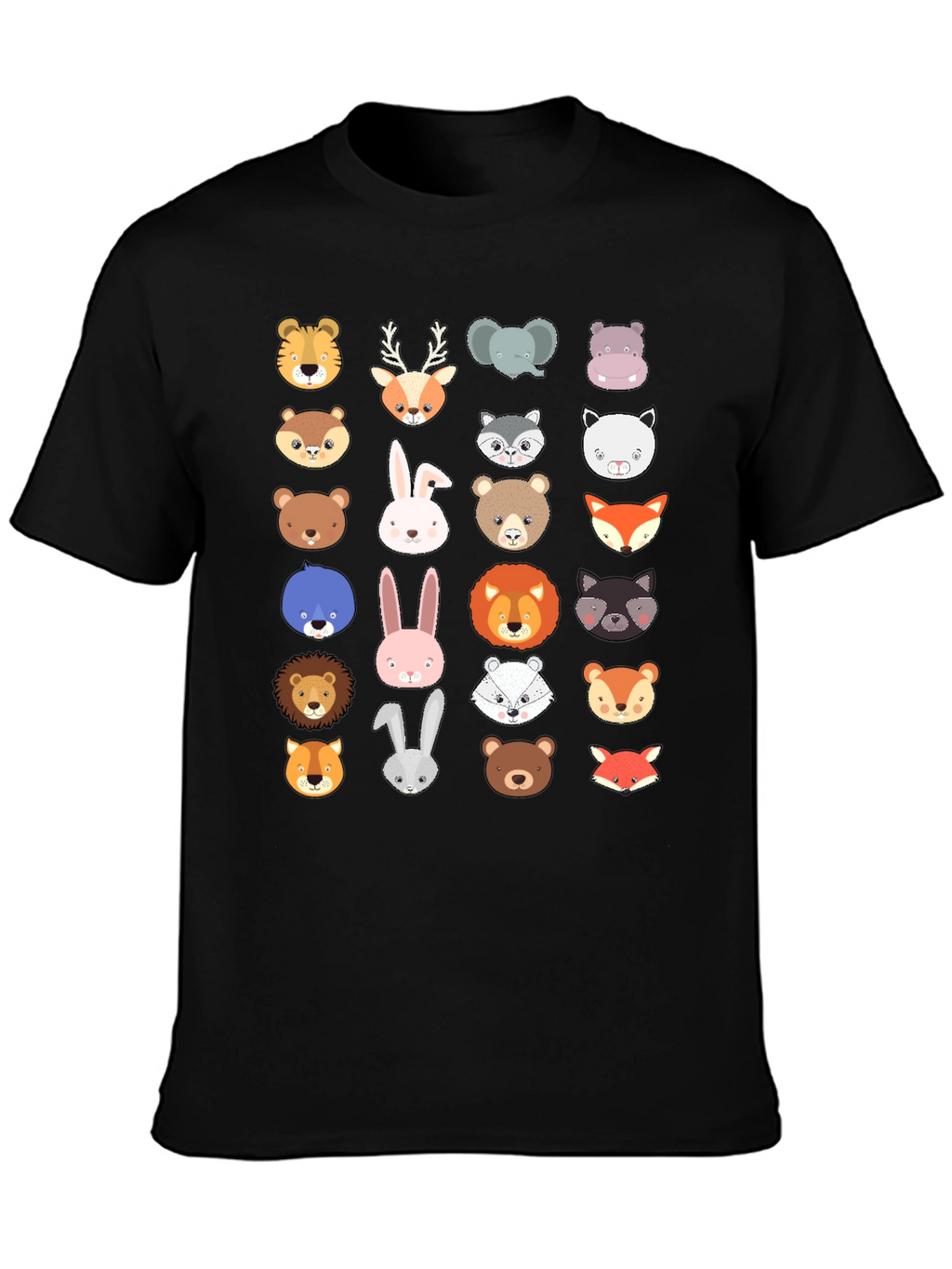 Animal Faces Graphic Print Crew Neck T-Shirt