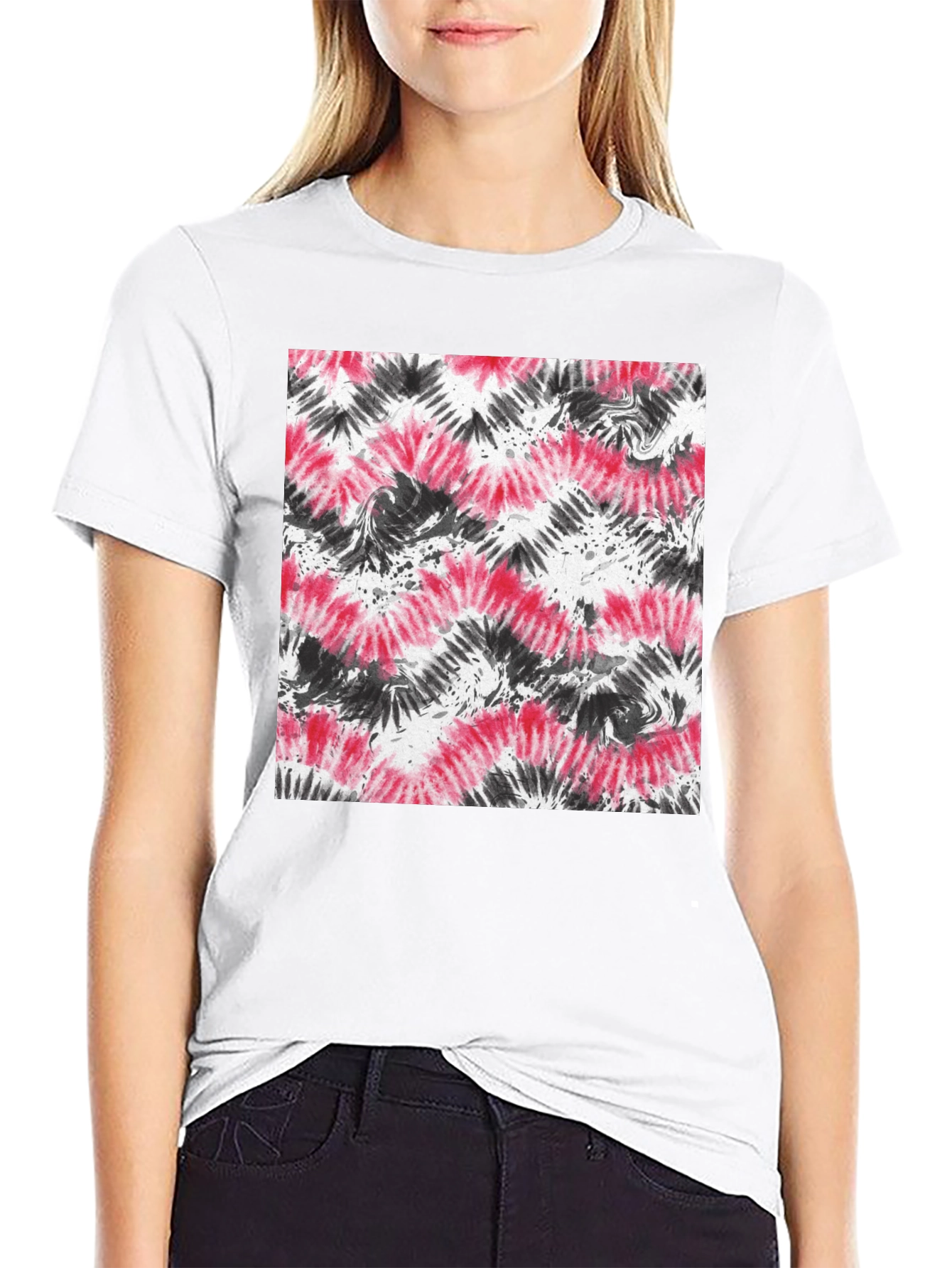Red and Black Tie-Dye Graphic Tee
