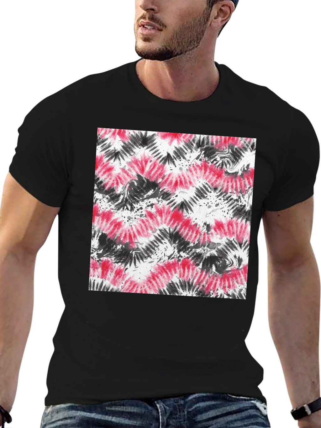 Red and Black Tie-Dye Graphic Tee