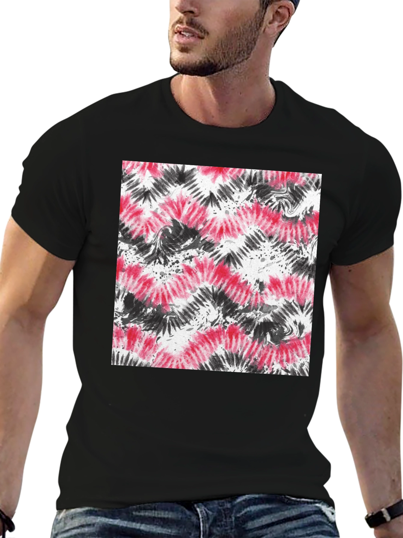 Red and Black Tie-Dye Graphic Tee