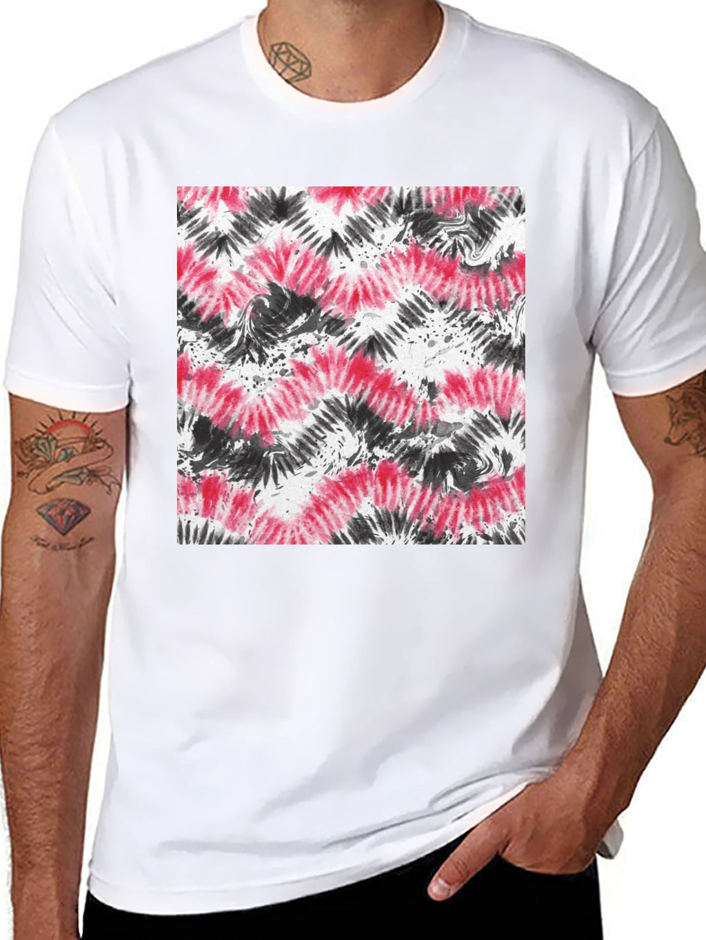 Red and Black Tie-Dye Graphic Tee