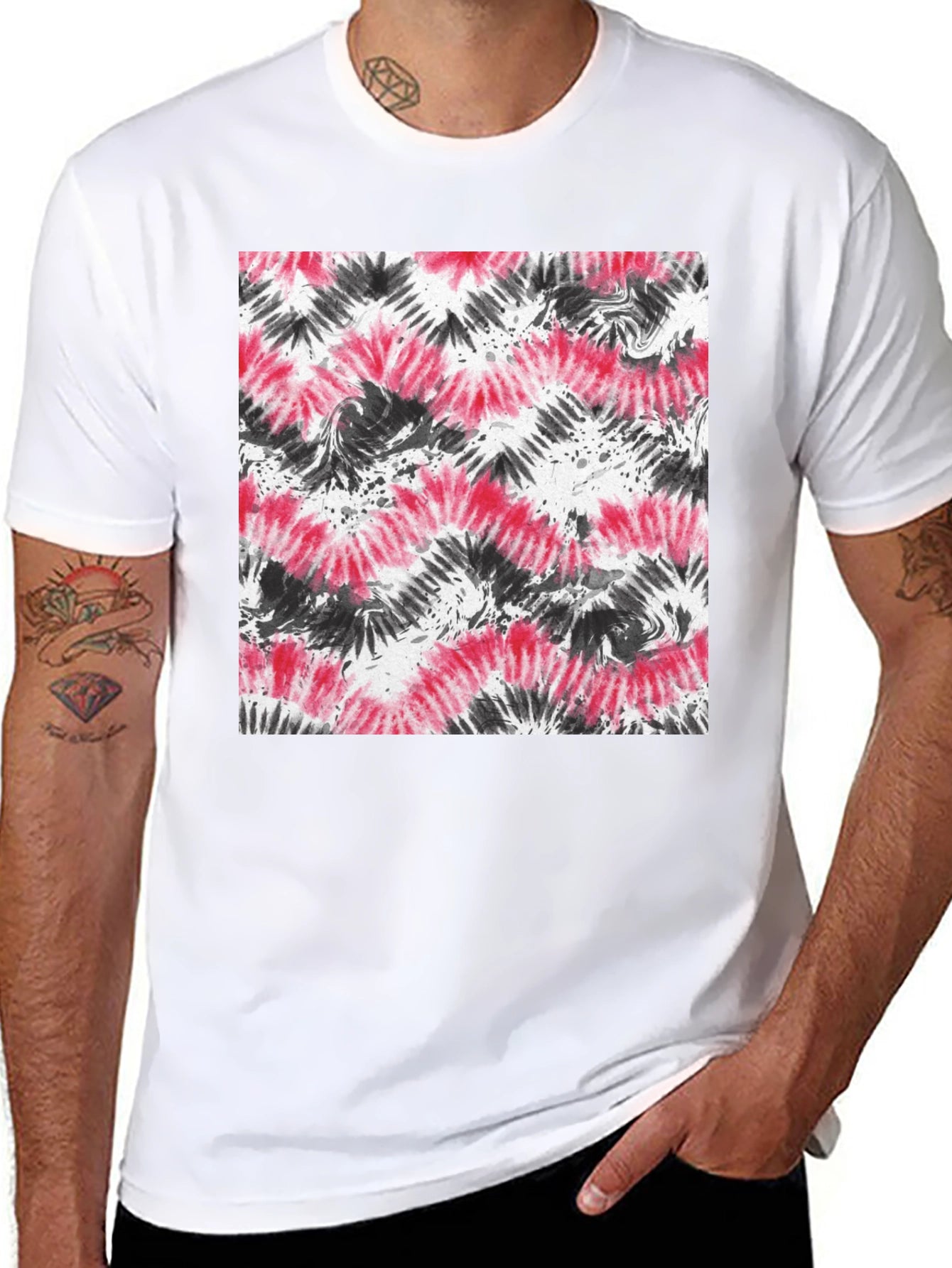 Red and Black Tie-Dye Graphic Tee