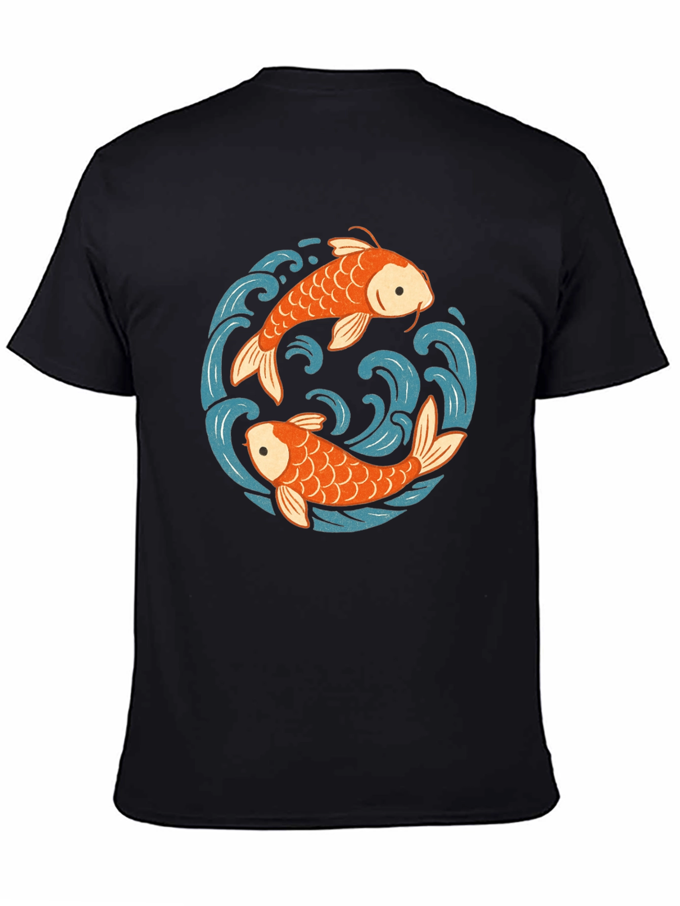 Koi Fish Yin Yang Graphic Tee - Black Cotton Comfort