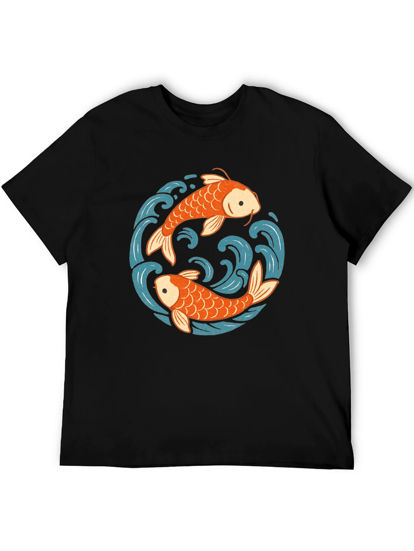 Koi Fish Yin Yang Graphic Tee - Black Cotton Comfort