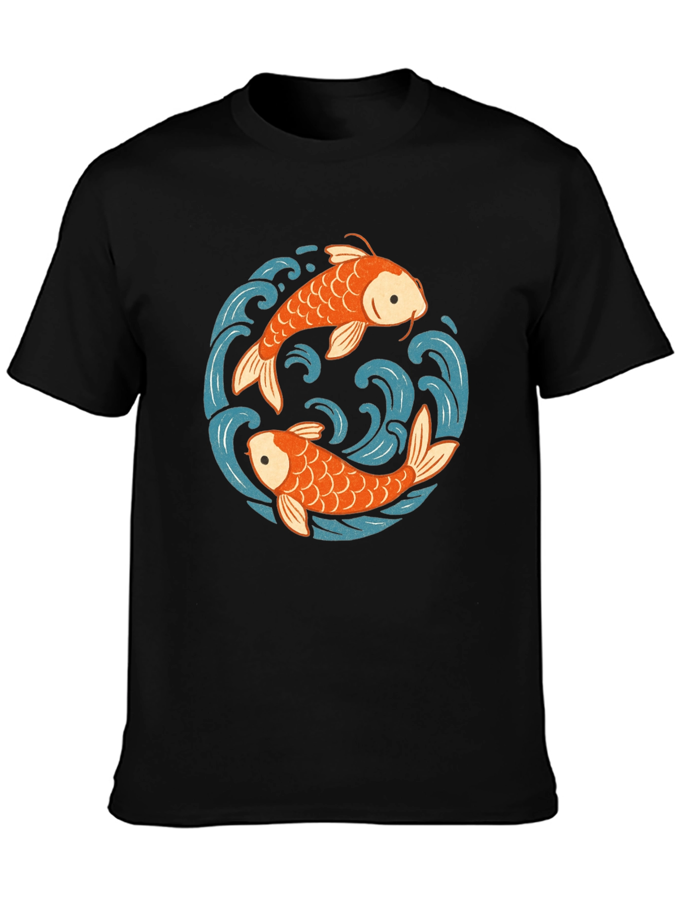 Koi Fish Yin Yang Graphic Tee - Black Cotton Comfort