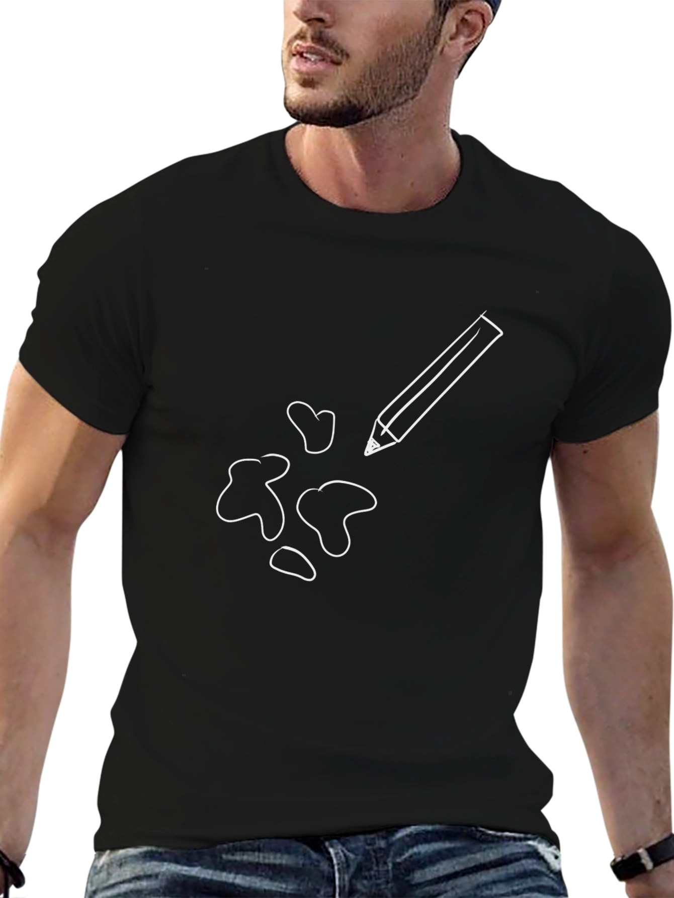 Mens Black T-Shirt with Pencil Graphic