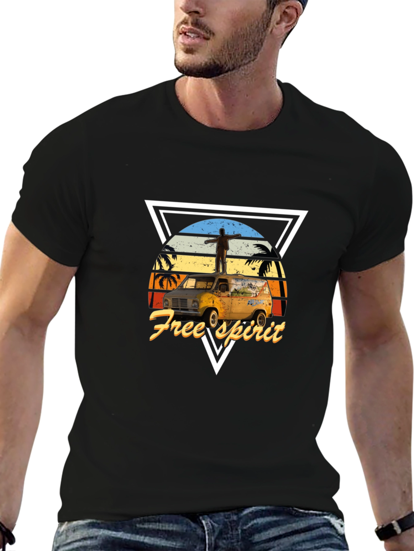 Free Spirit Van Graphic Tee - Black Cotton Blend
