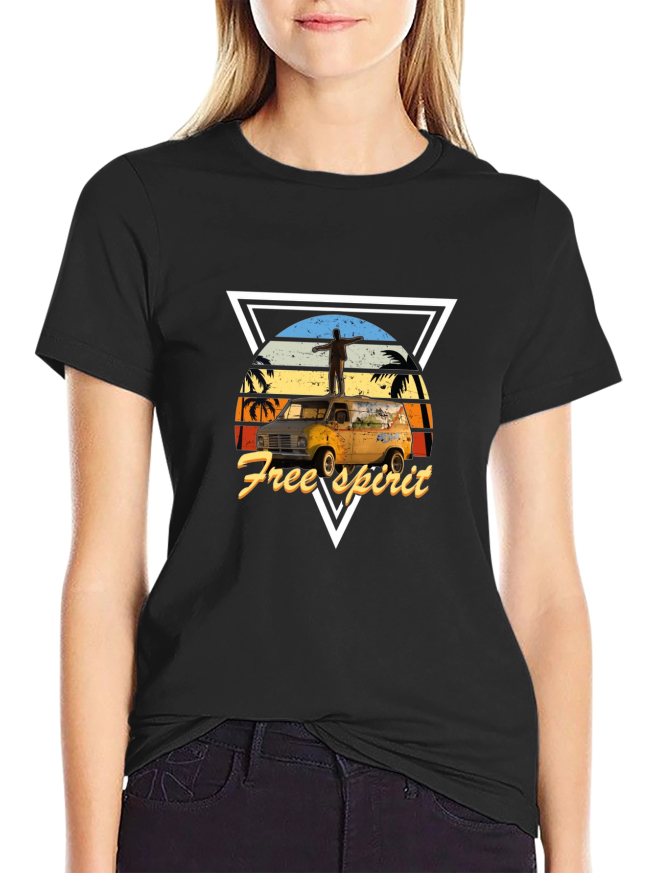 Free Spirit Van Graphic Tee - Black Cotton Blend