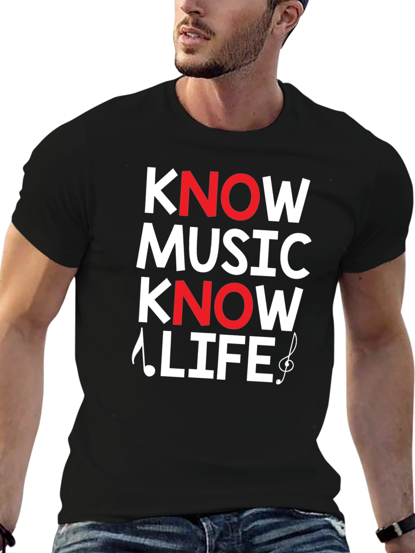 Know Music Know Life Graphic Tee - Black Cotton Casual T-Shirt