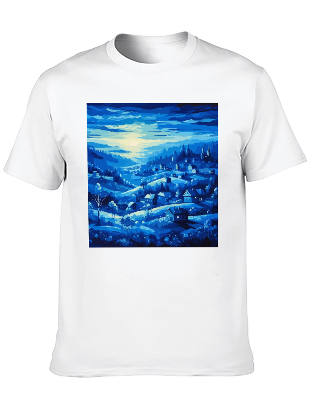 Blue Village Print Tee - Stylish Mens T-Shirt
