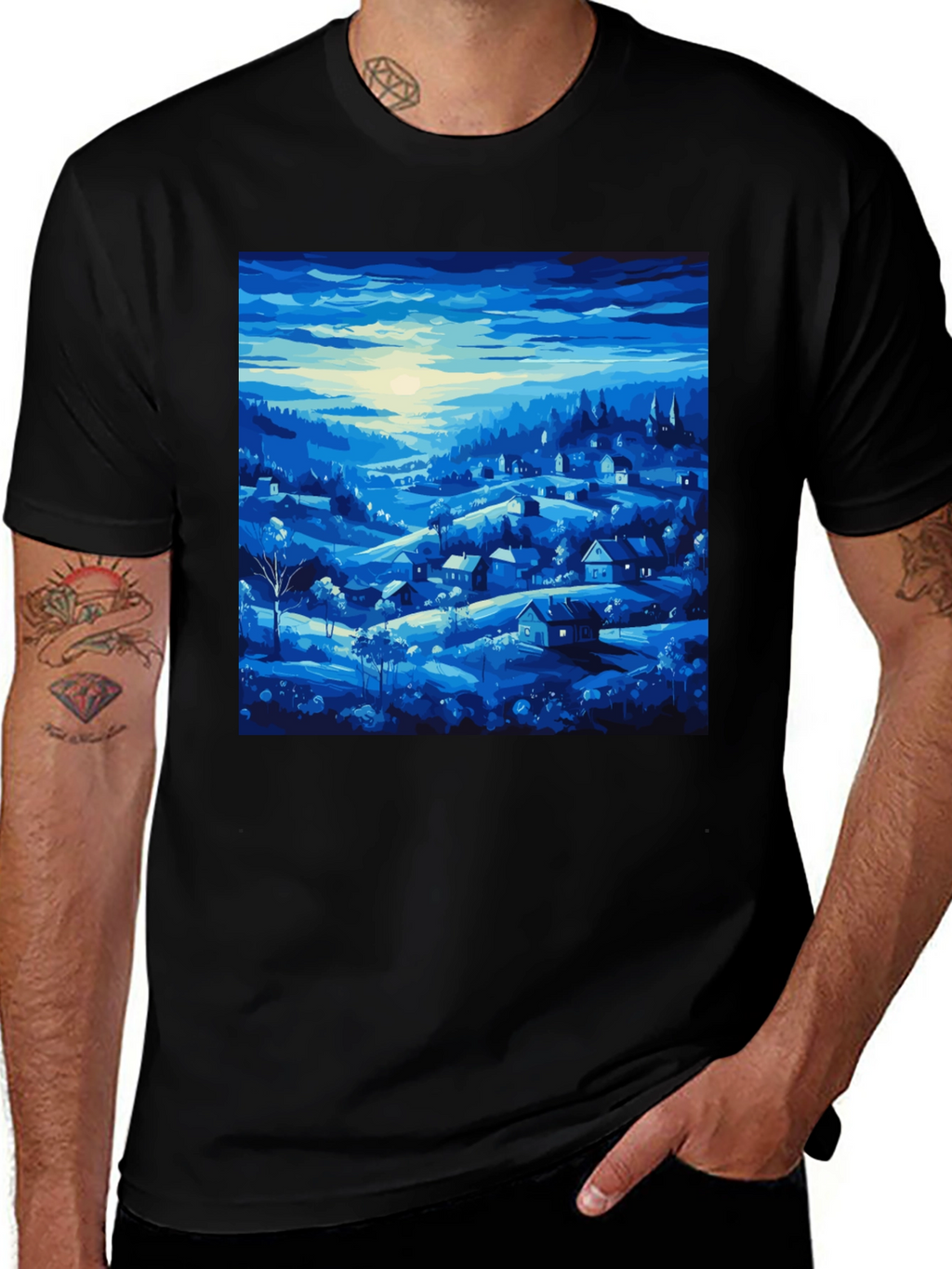 Blue Village Print Tee - Stylish Mens T-Shirt