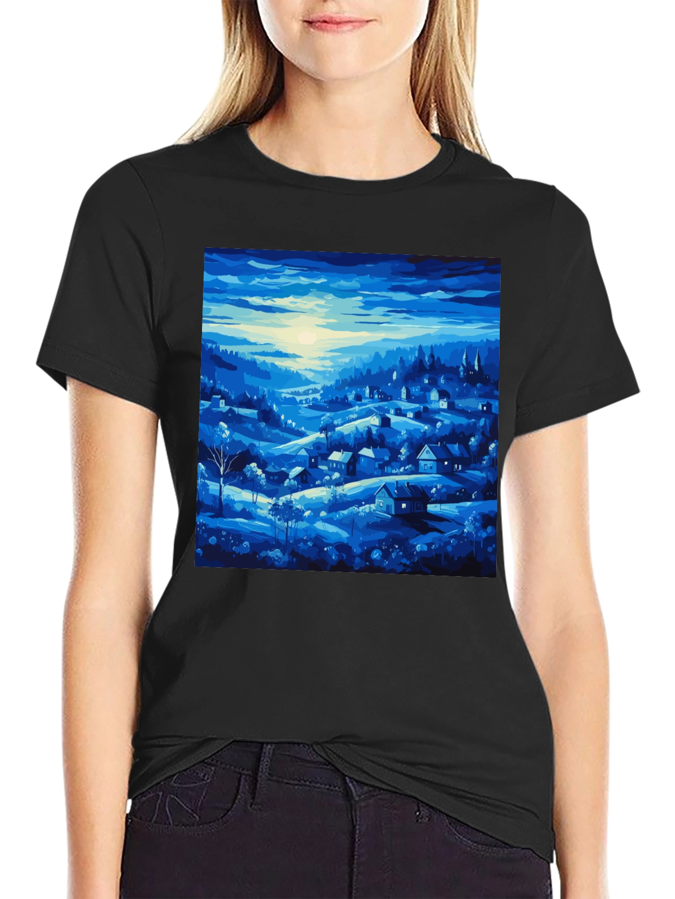 Blue Village Print Tee - Stylish Mens T-Shirt