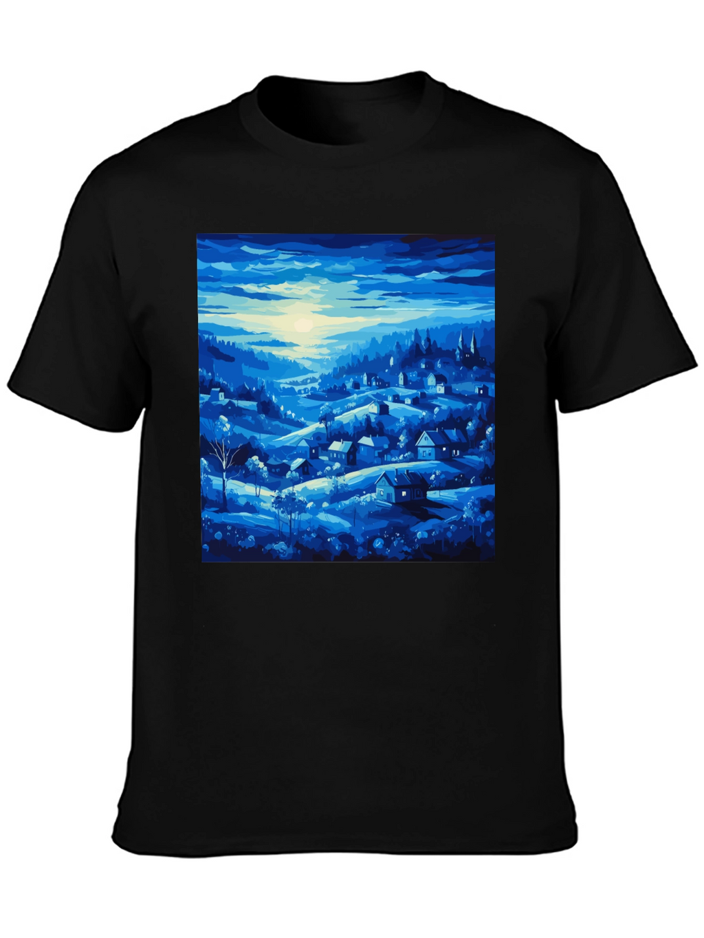 Blue Village Print Tee - Stylish Mens T-Shirt