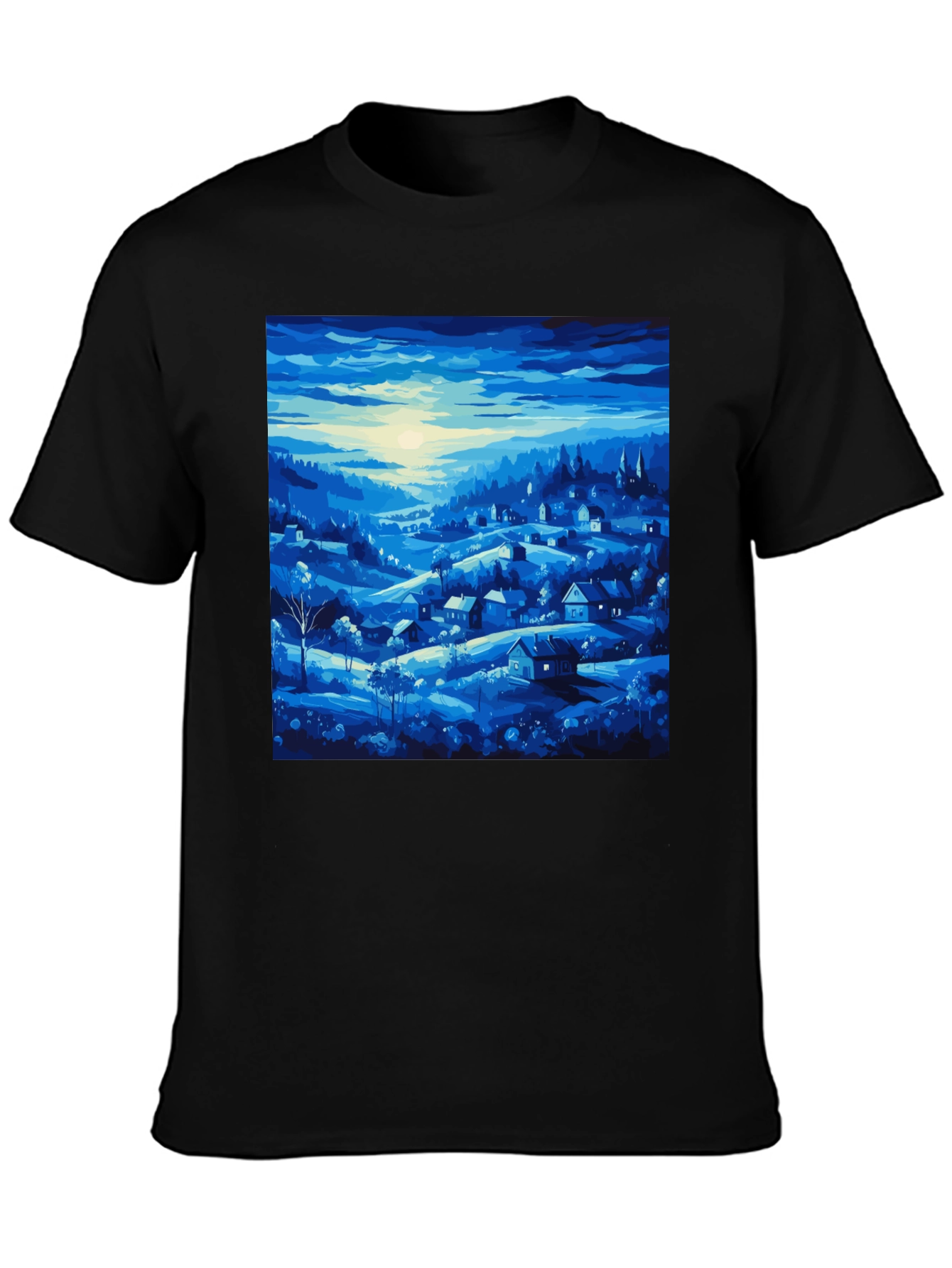 Blue Village Print Tee - Stylish Mens T-Shirt