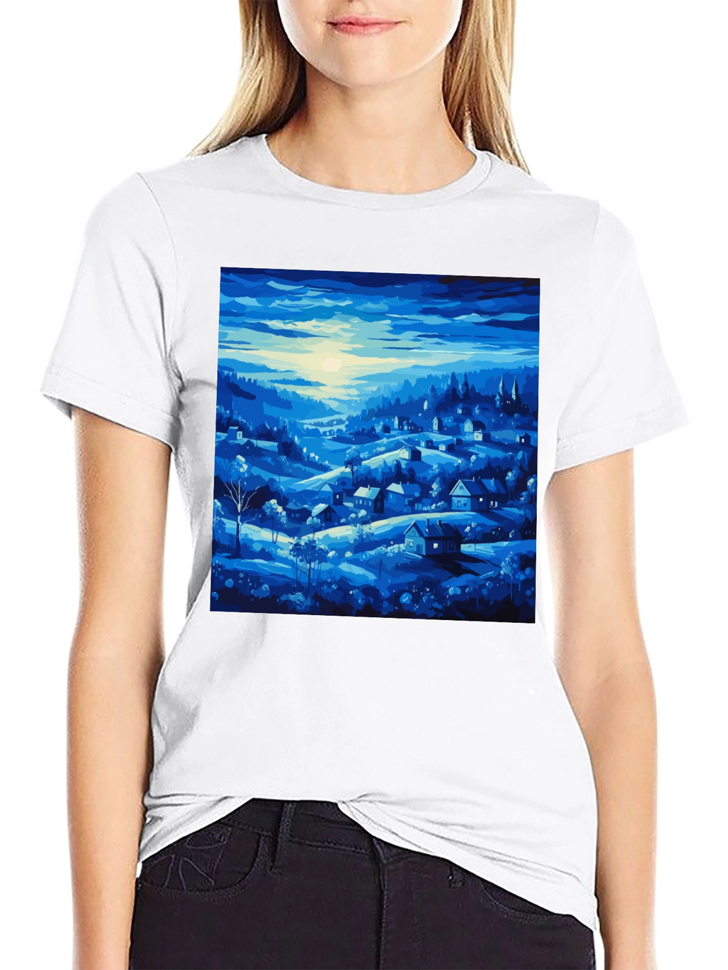 Blue Village Print Tee - Stylish Mens T-Shirt
