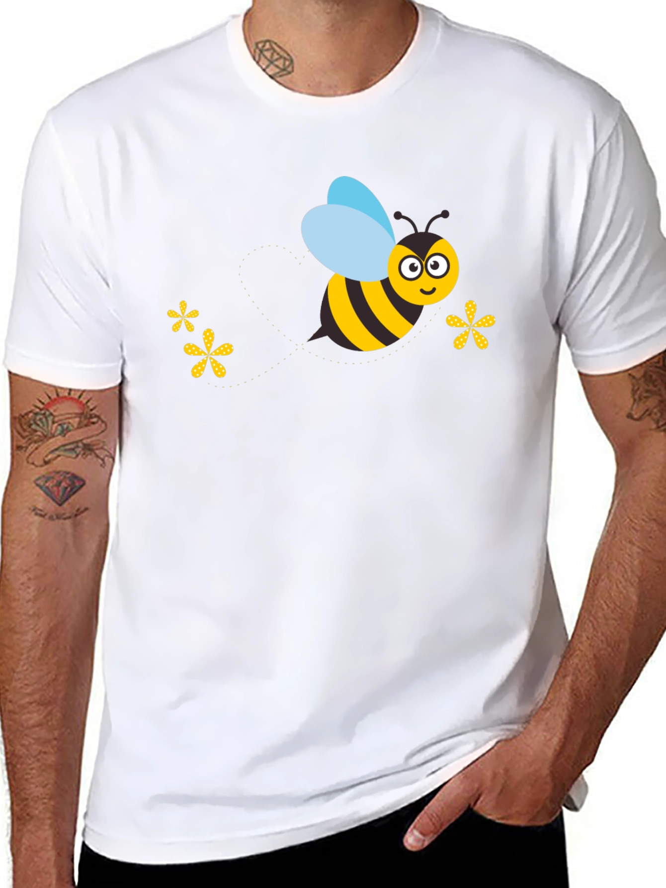 Black T-Shirt with Cartoon Bee Graphic
