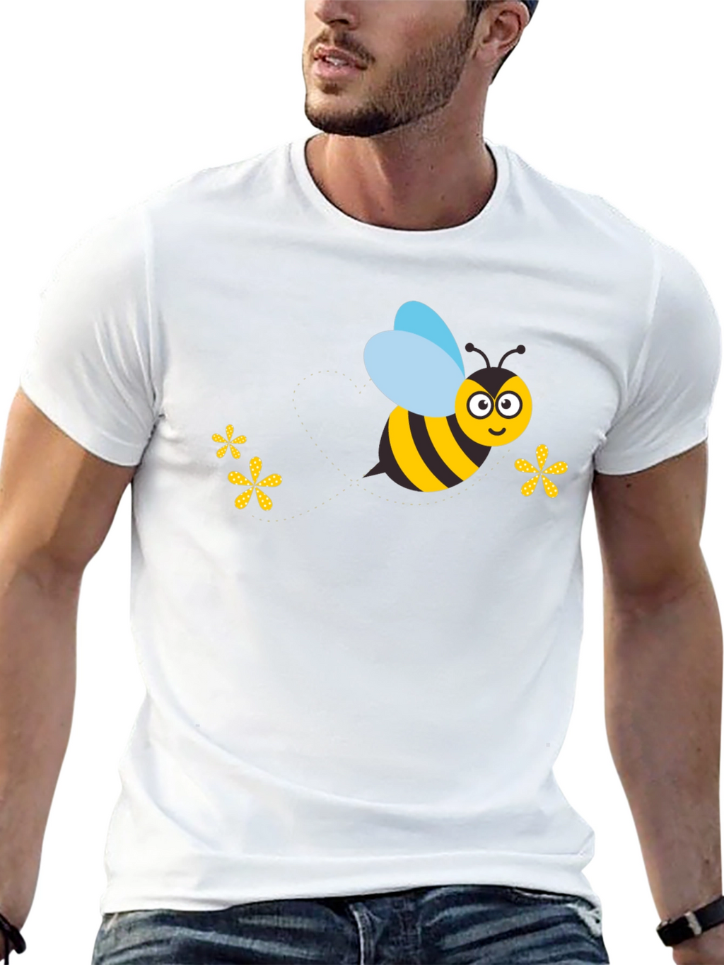 Black T-Shirt with Cartoon Bee Graphic