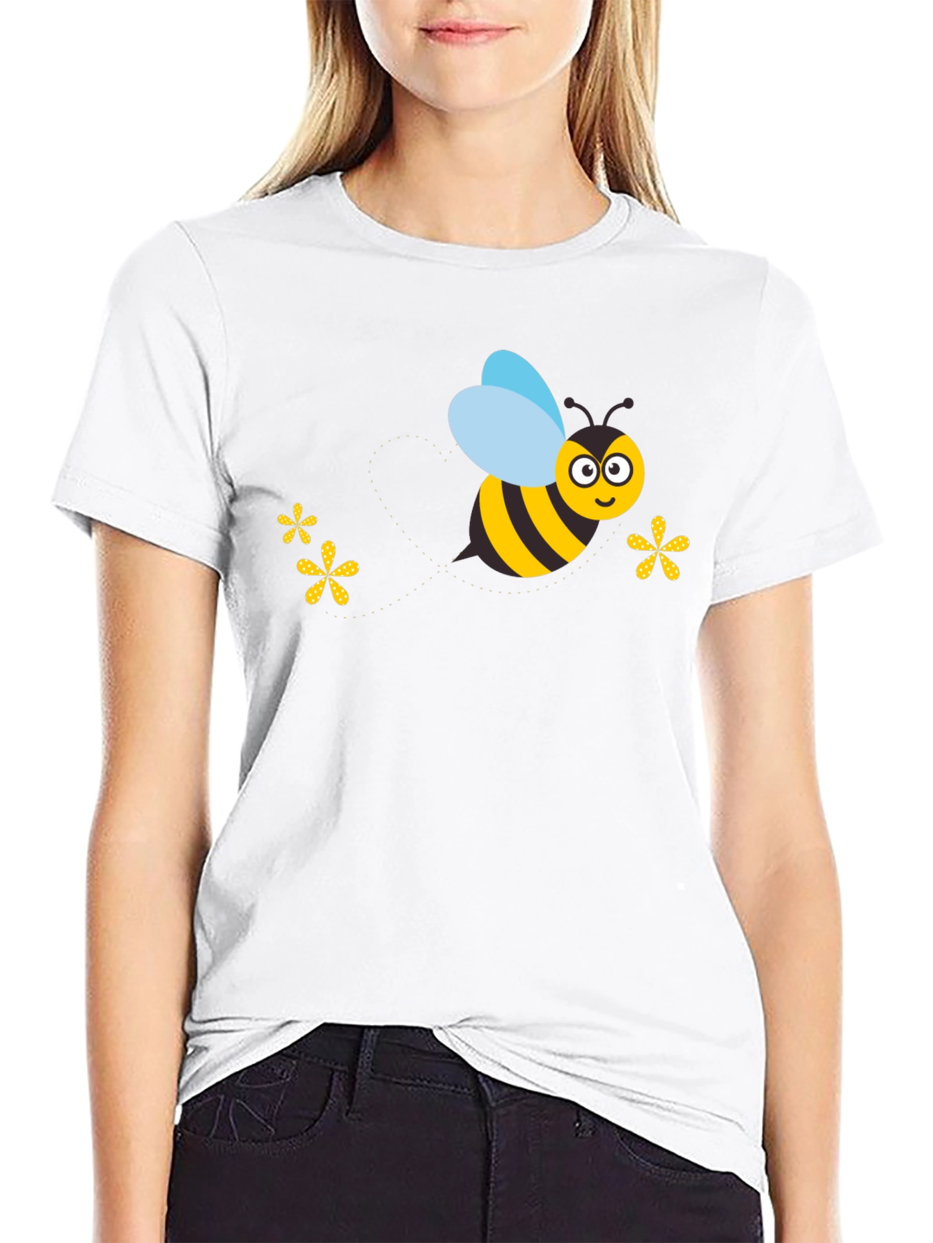 Black T-Shirt with Cartoon Bee Graphic