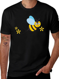 Black T-Shirt with Cartoon Bee Graphic