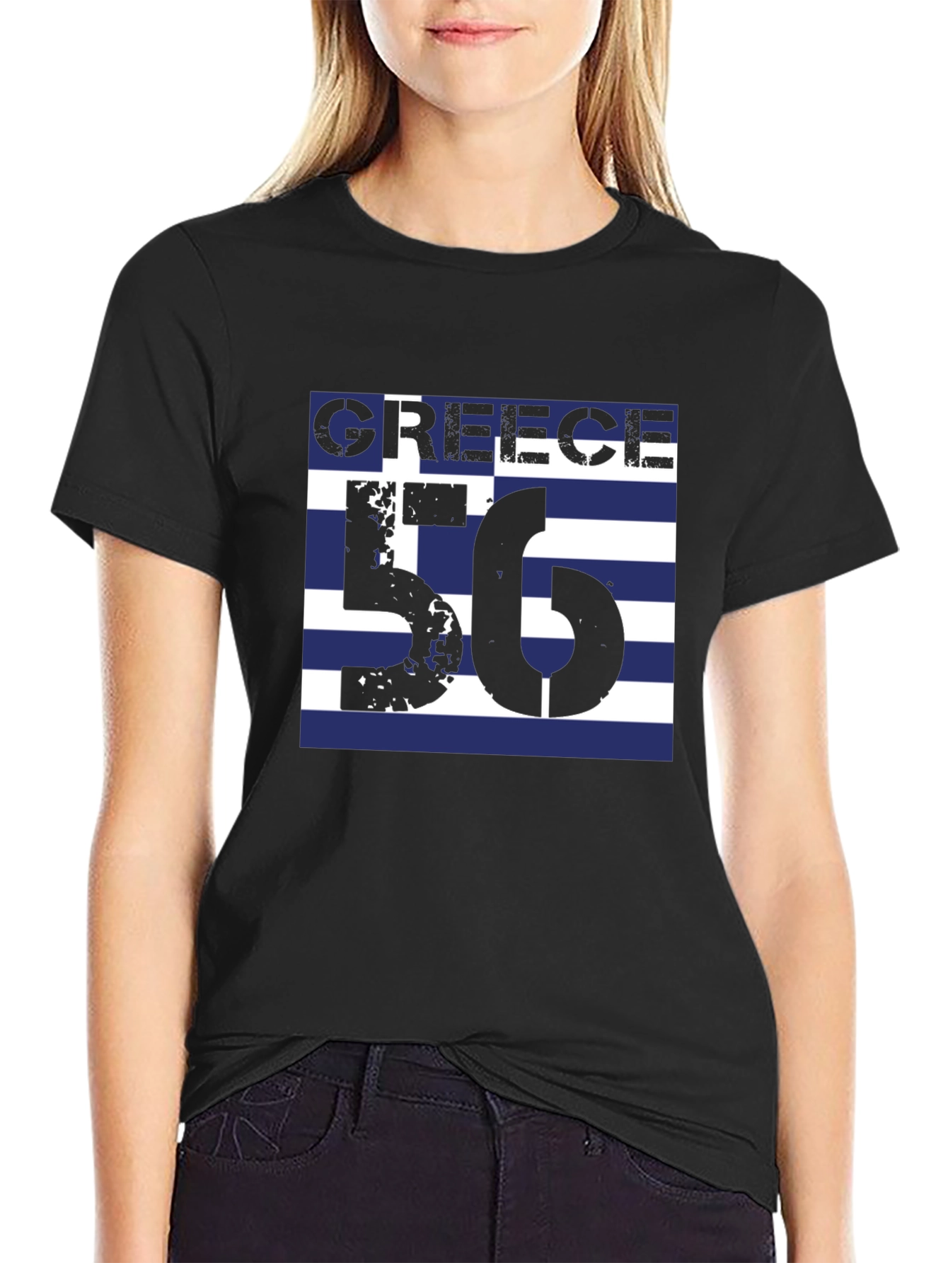 Greece Flag T-Shirt - Black Cotton Tee