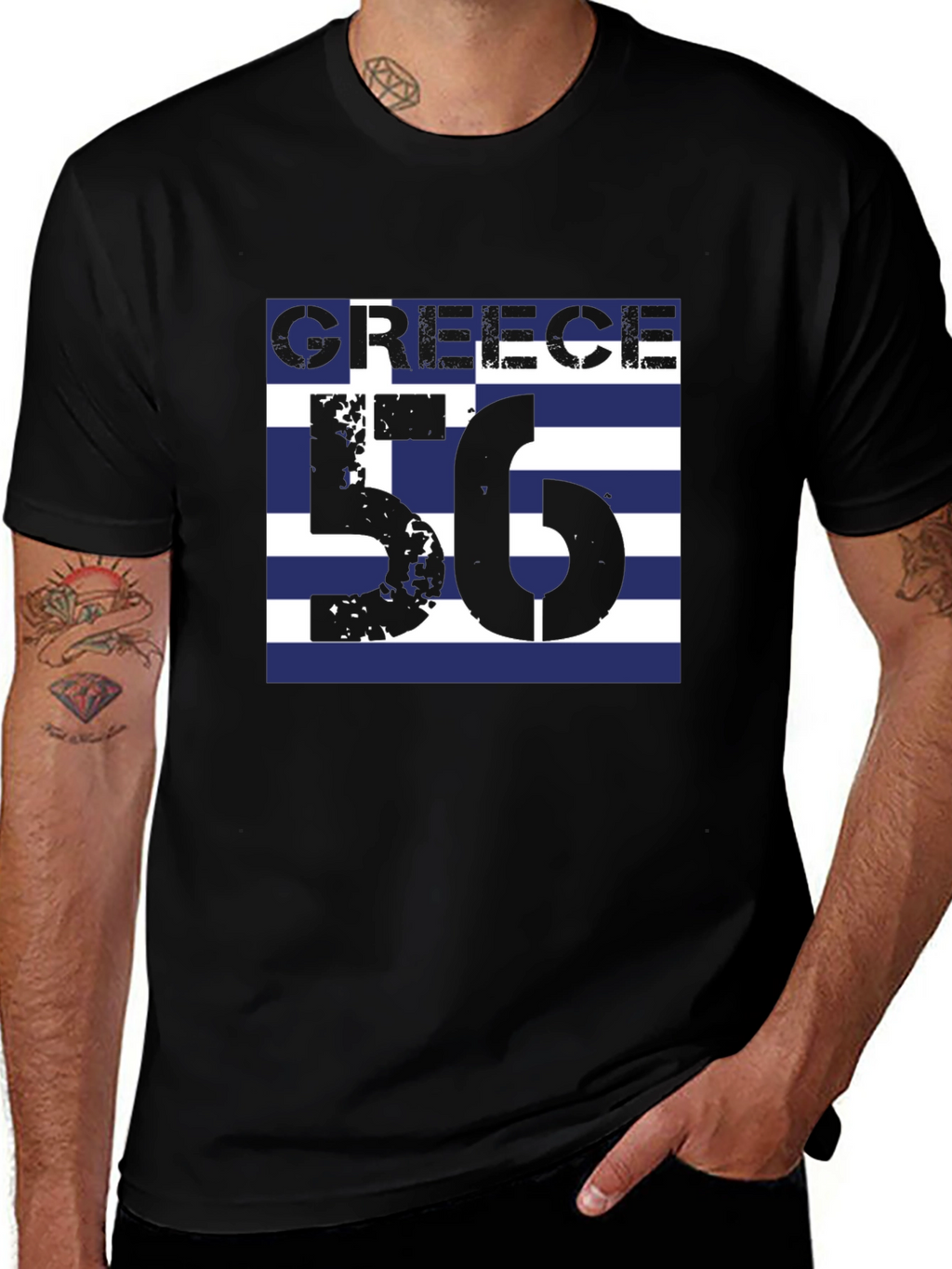 Greece Flag T-Shirt - Black Cotton Tee