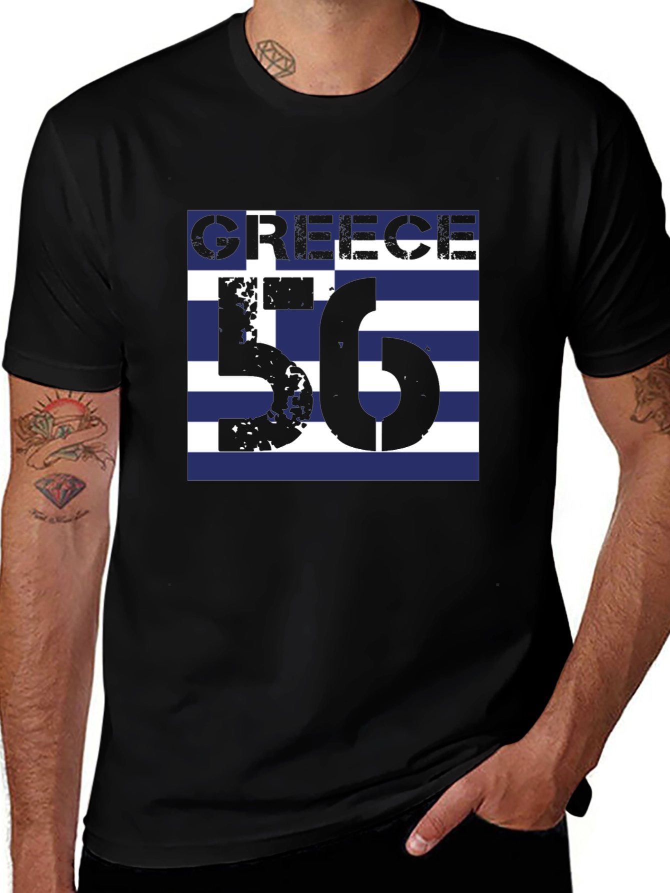 Greece Flag T-Shirt - Black Cotton Tee