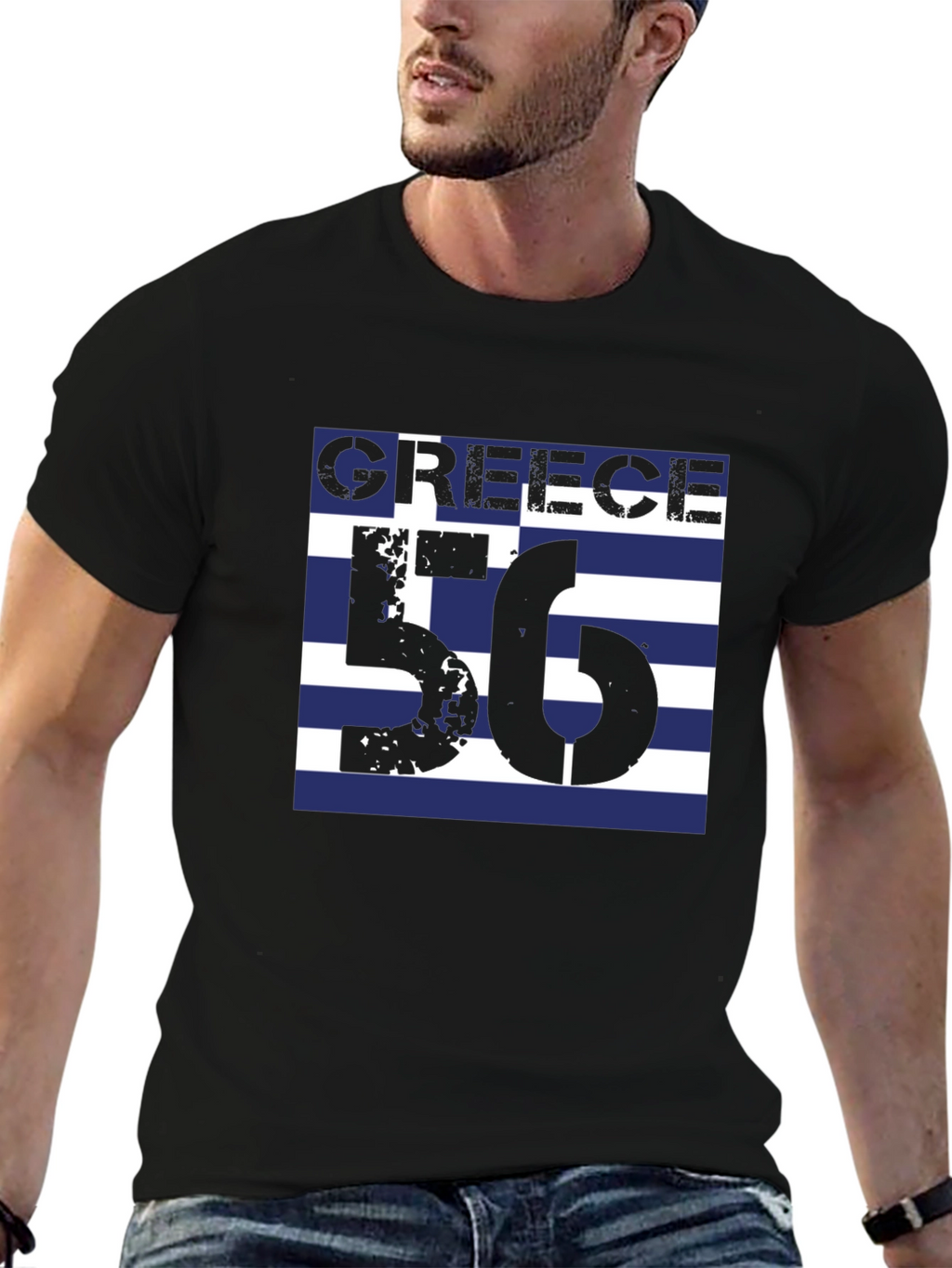 Greece Flag T-Shirt - Black Cotton Tee