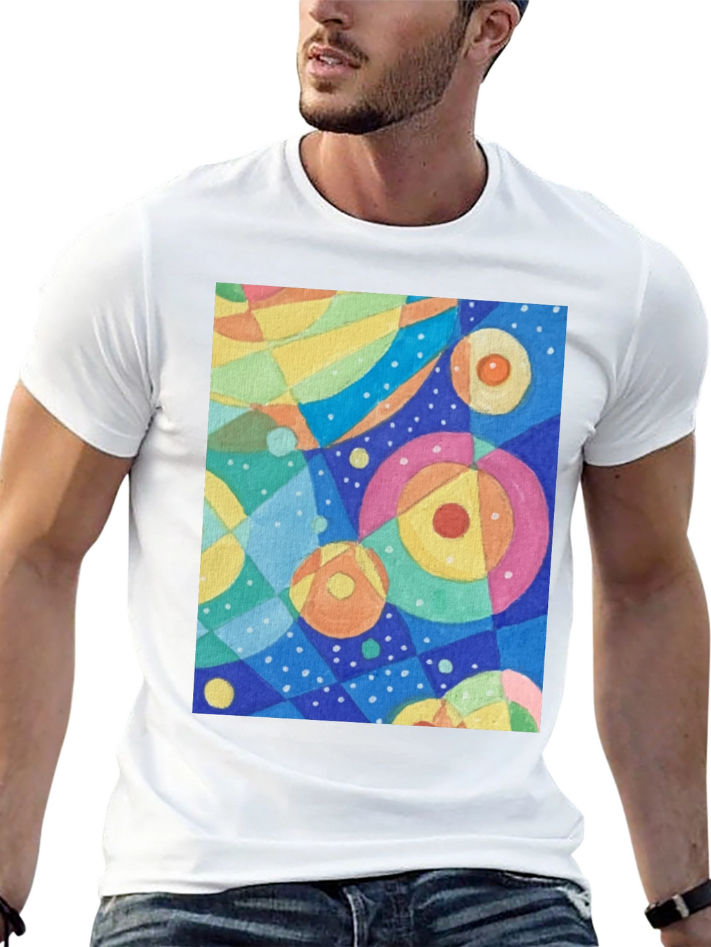 Abstract Circle Pattern Graphic Tee - Black