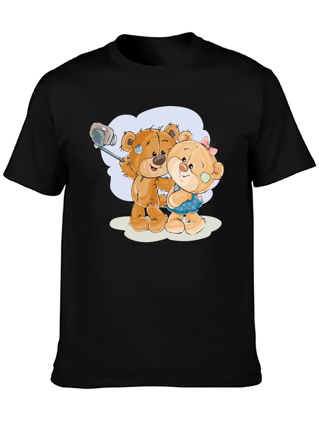 Cute Teddy Bear Selfie Black T-Shirt