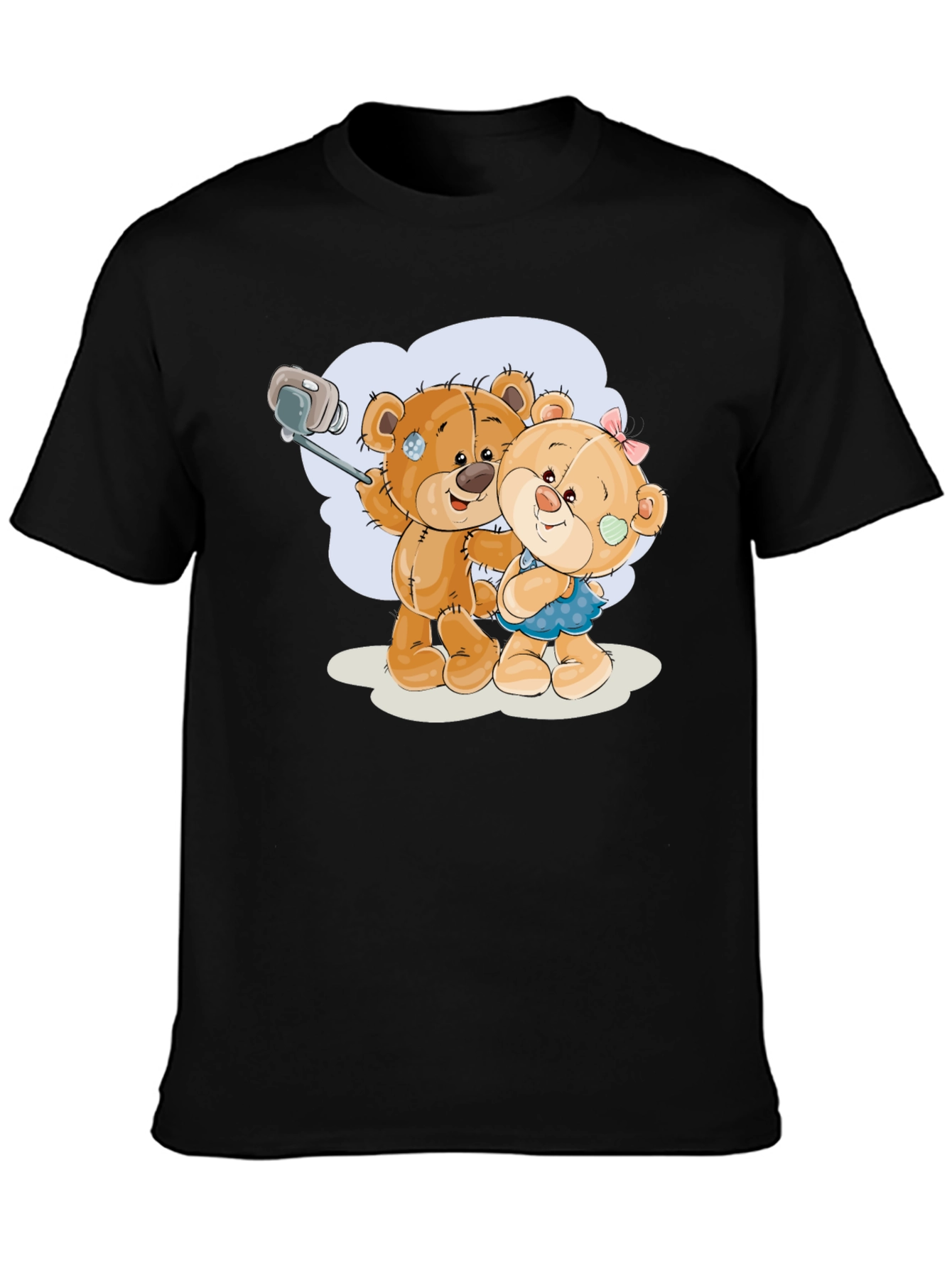 Cute Teddy Bear Selfie Black T-Shirt