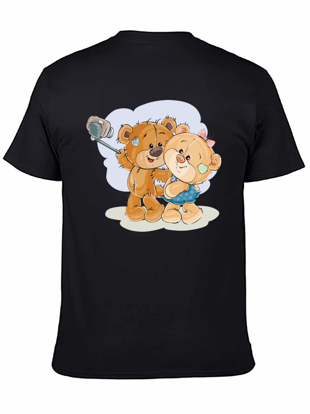 Cute Teddy Bear Selfie Black T-Shirt