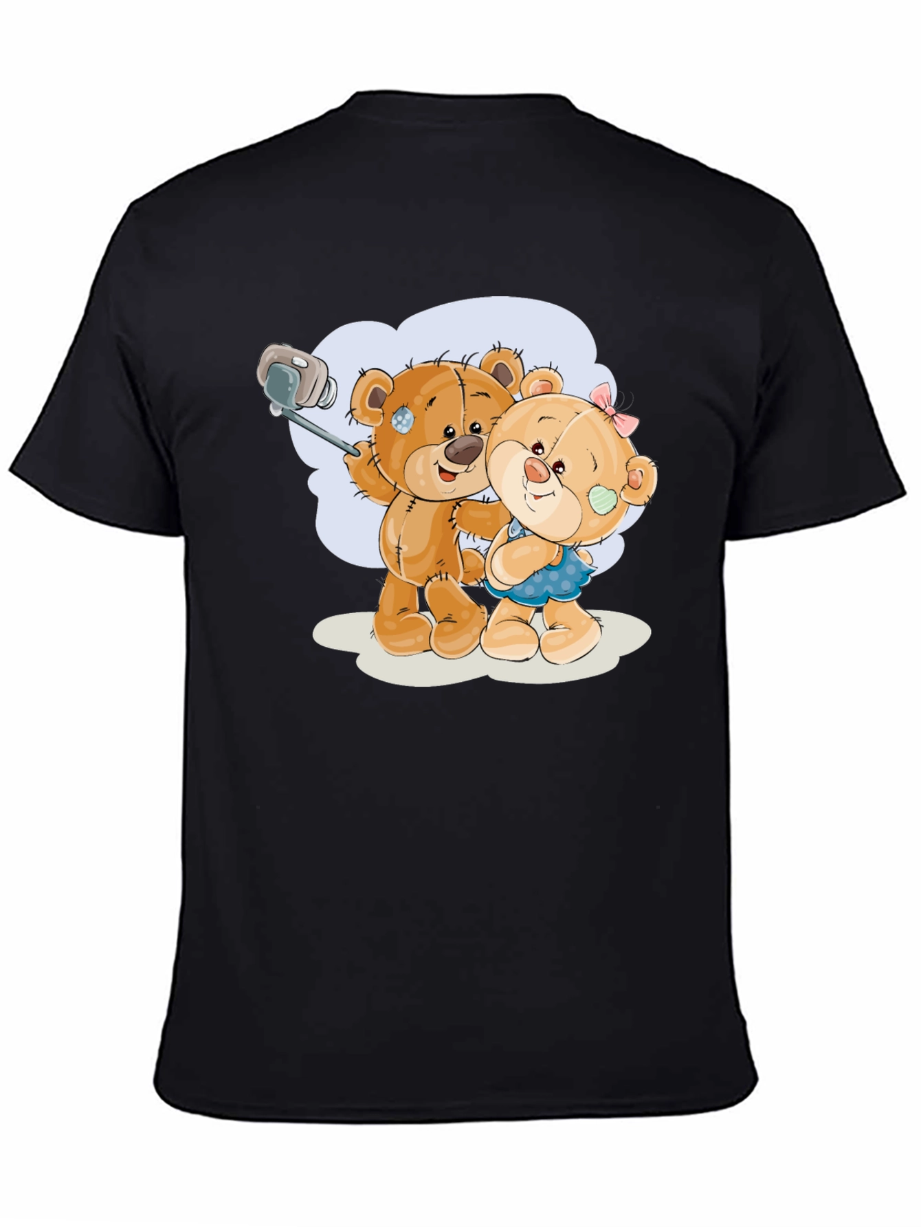 Cute Teddy Bear Selfie Black T-Shirt