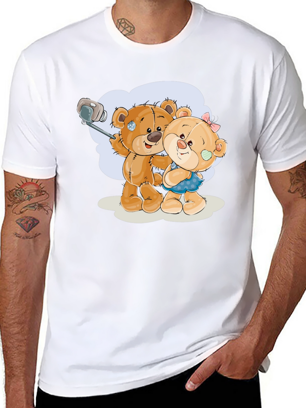 Cute Teddy Bear Selfie Black T-Shirt
