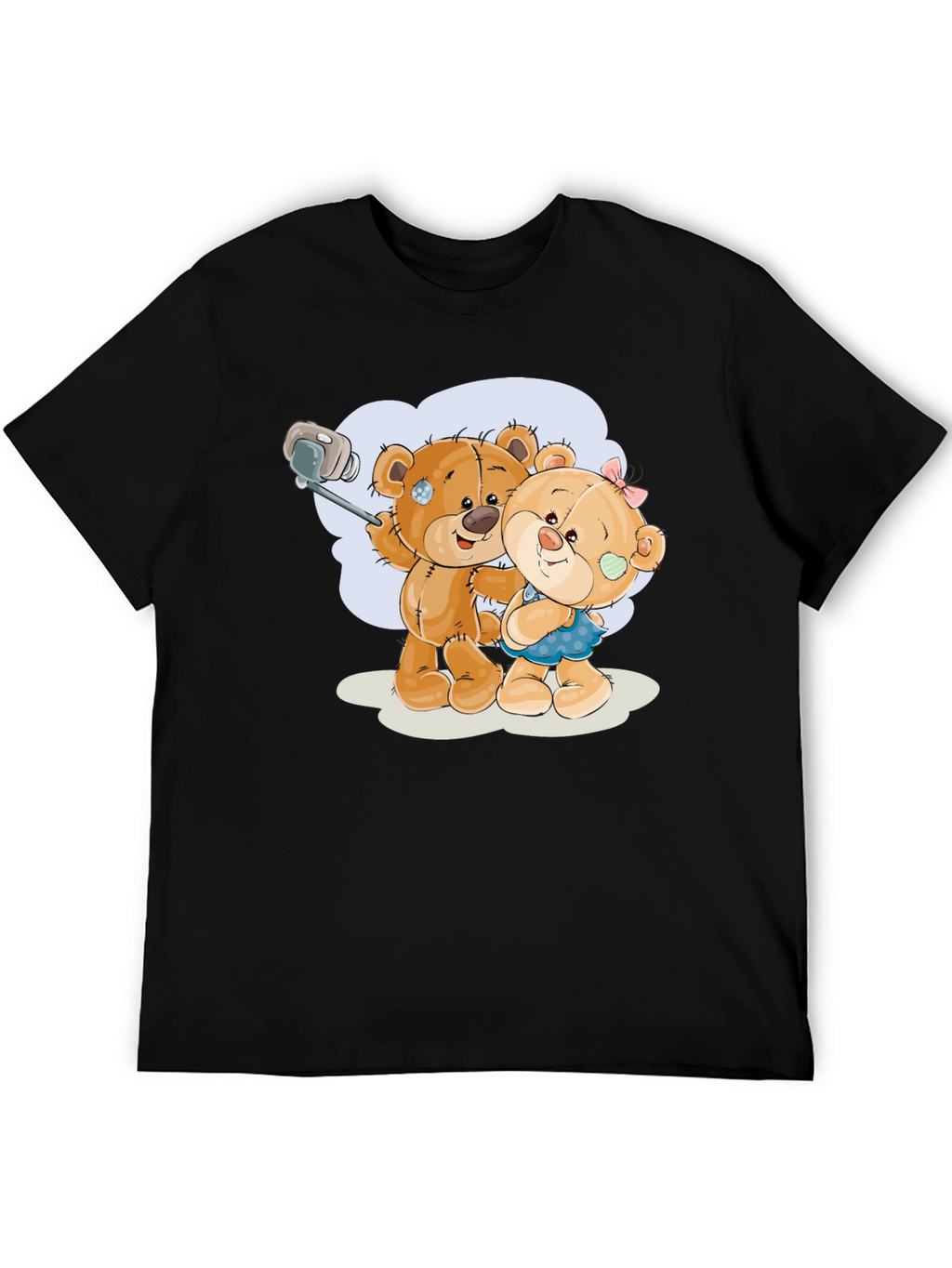 Cute Teddy Bear Selfie Black T-Shirt