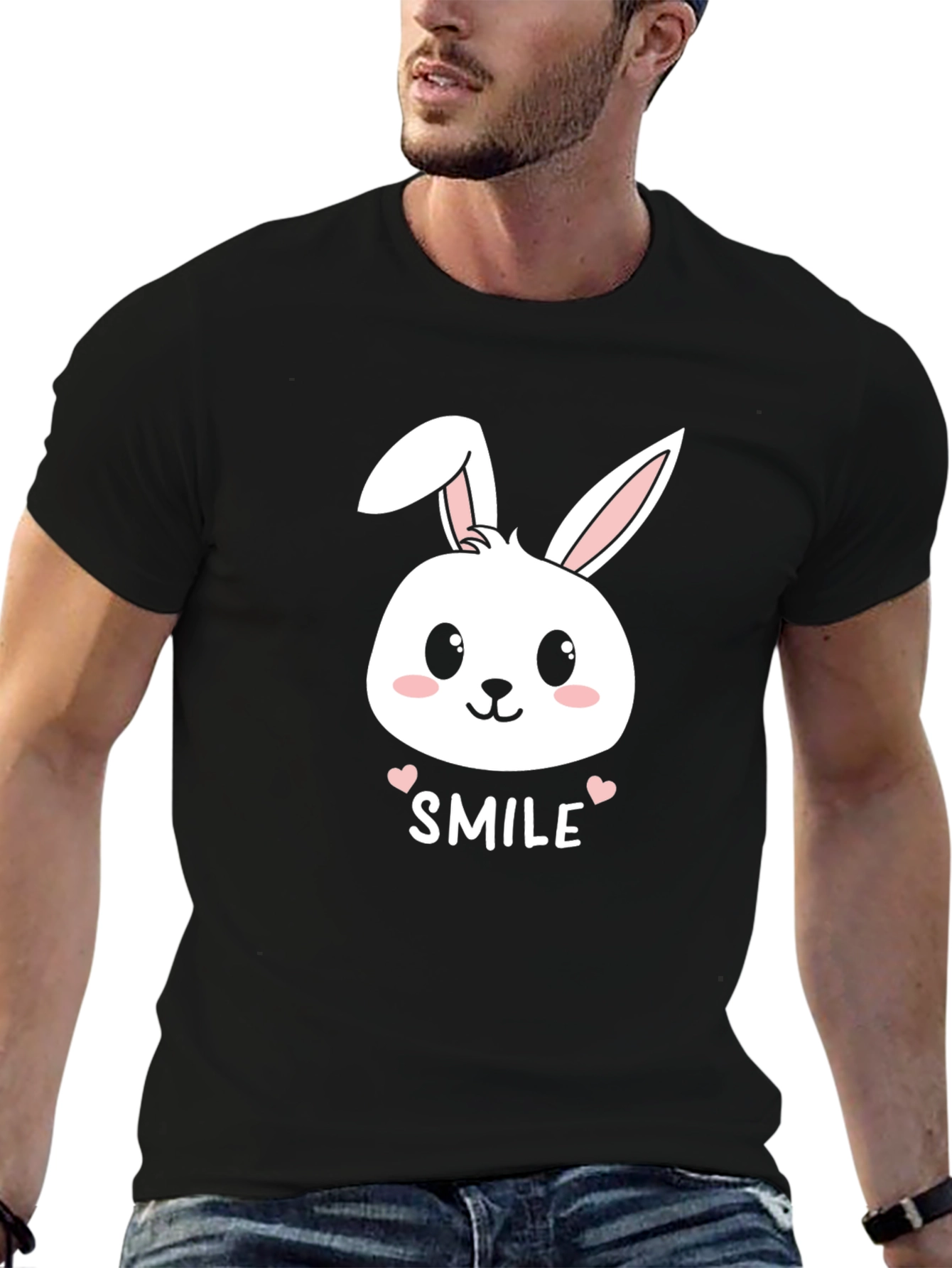 Cute Bunny Smile T-Shirt - Mens Black Graphic Tee