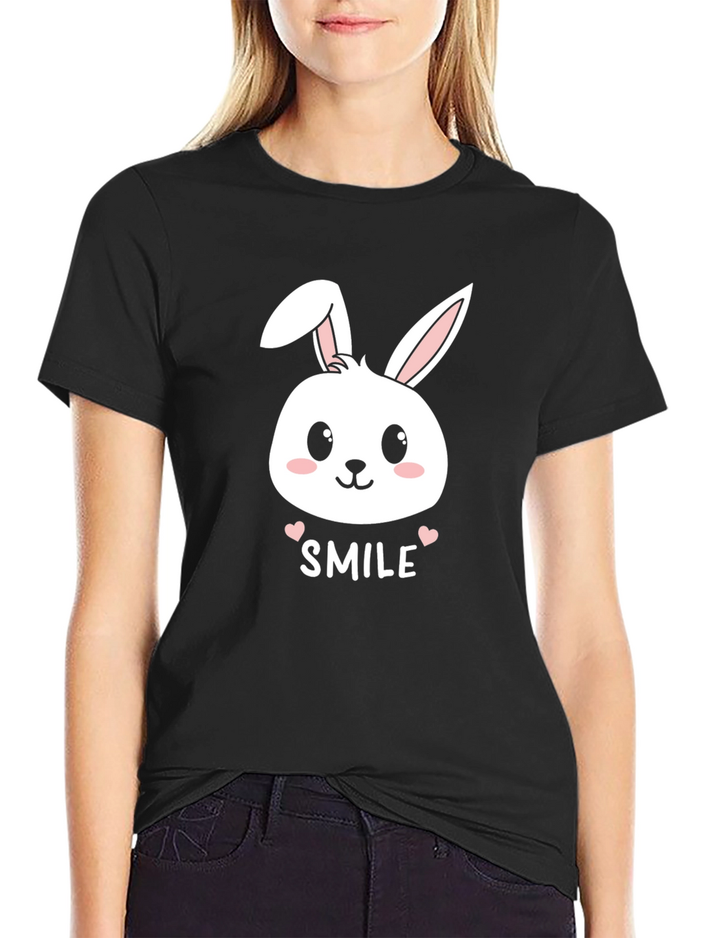 Cute Bunny Smile T-Shirt - Mens Black Graphic Tee