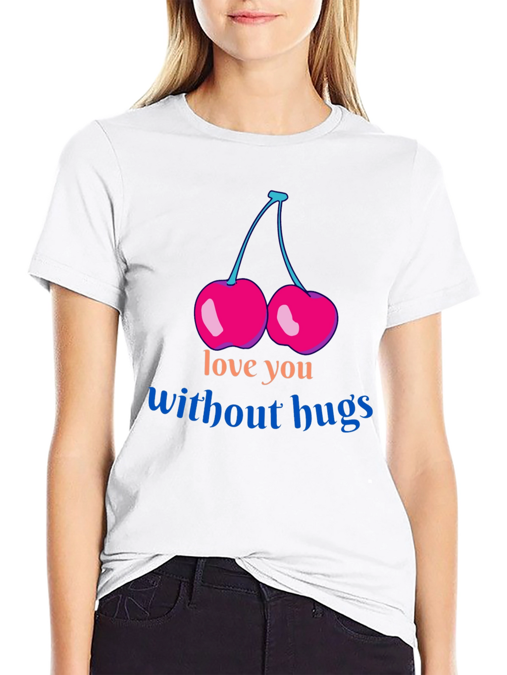 Love You Without Hugs Cherry Graphic Tee - Black