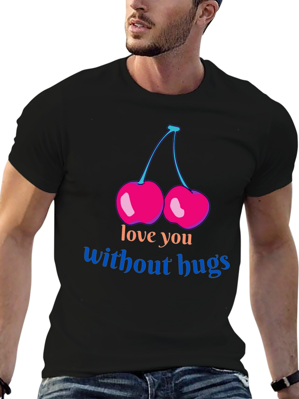 Love You Without Hugs Cherry Graphic Tee - Black