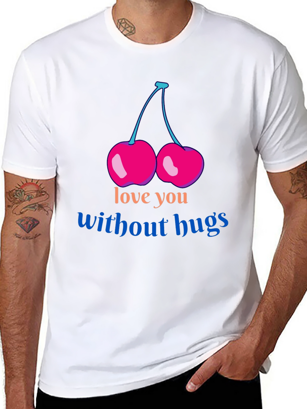 Love You Without Hugs Cherry Graphic Tee - Black