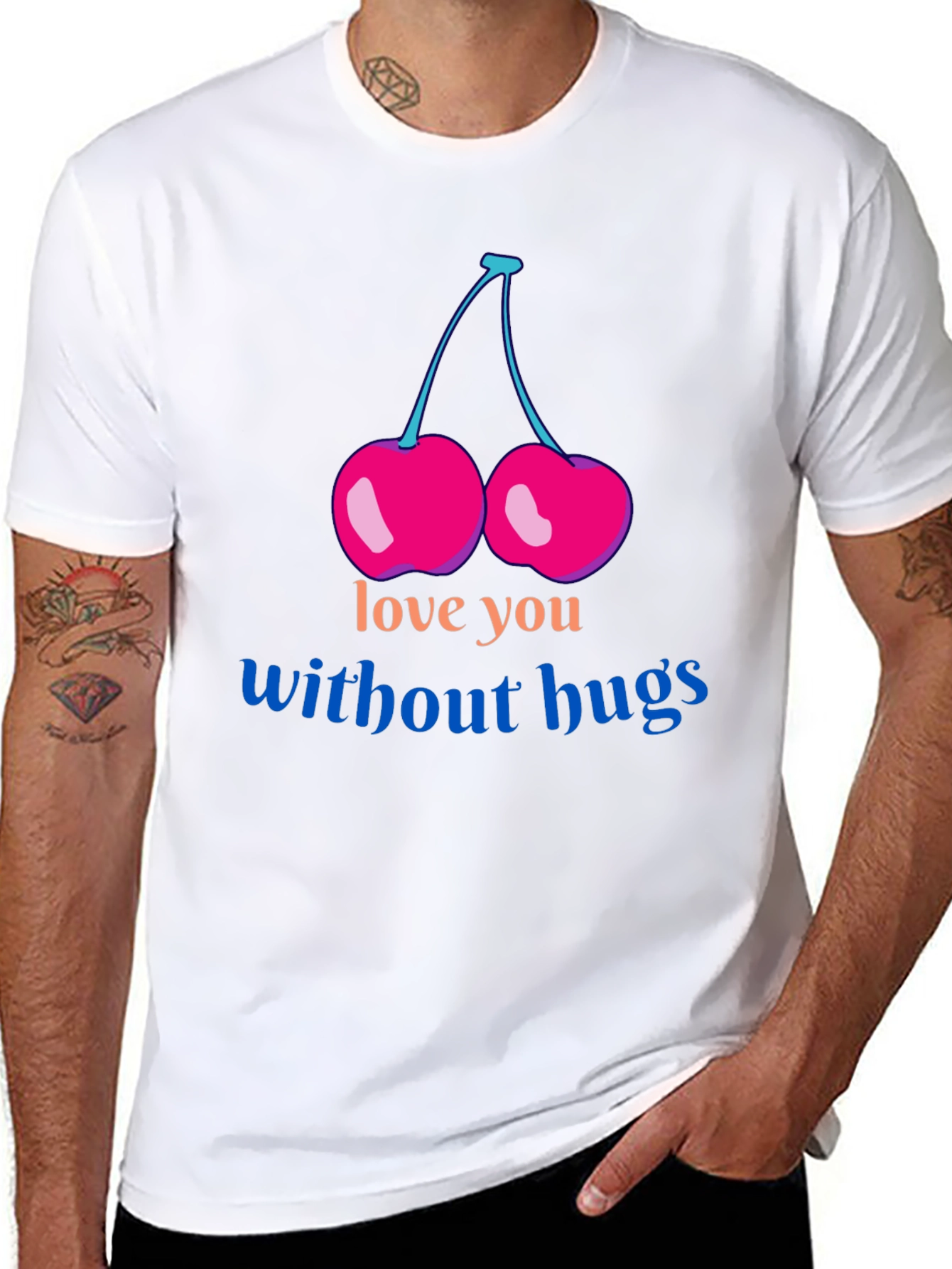 Love You Without Hugs Cherry Graphic Tee - Black