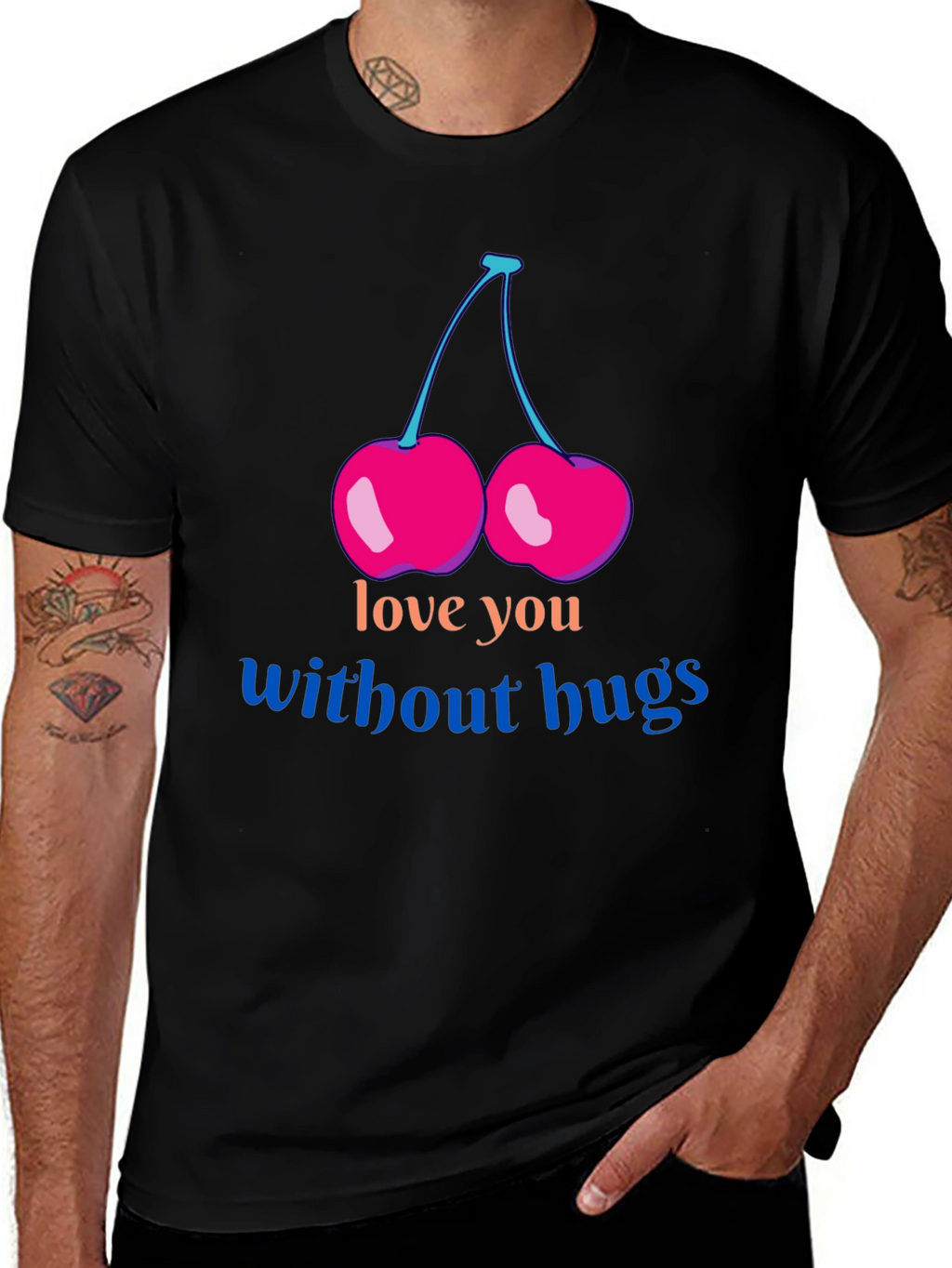 Love You Without Hugs Cherry Graphic Tee - Black