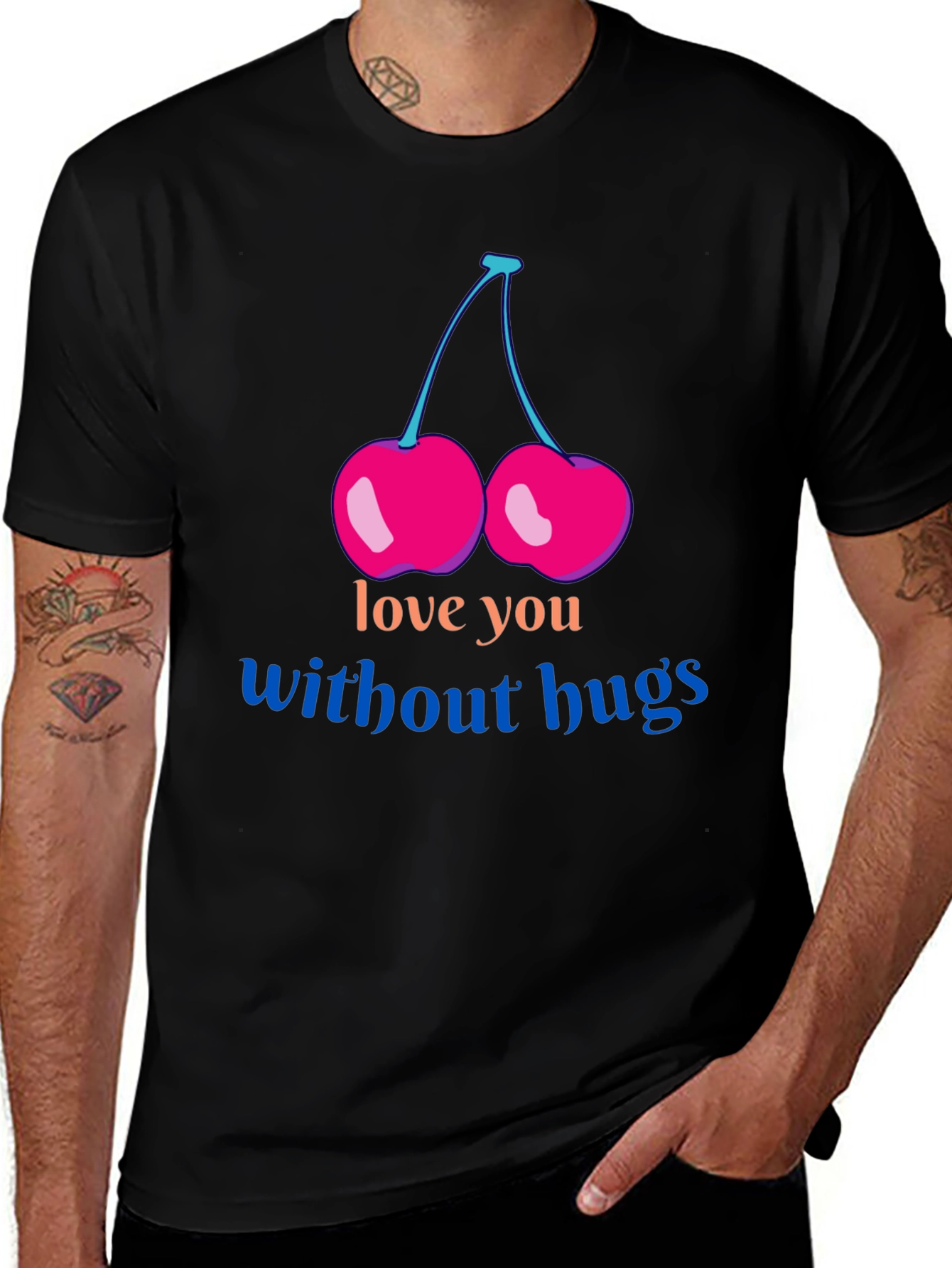 Love You Without Hugs Cherry Graphic Tee - Black