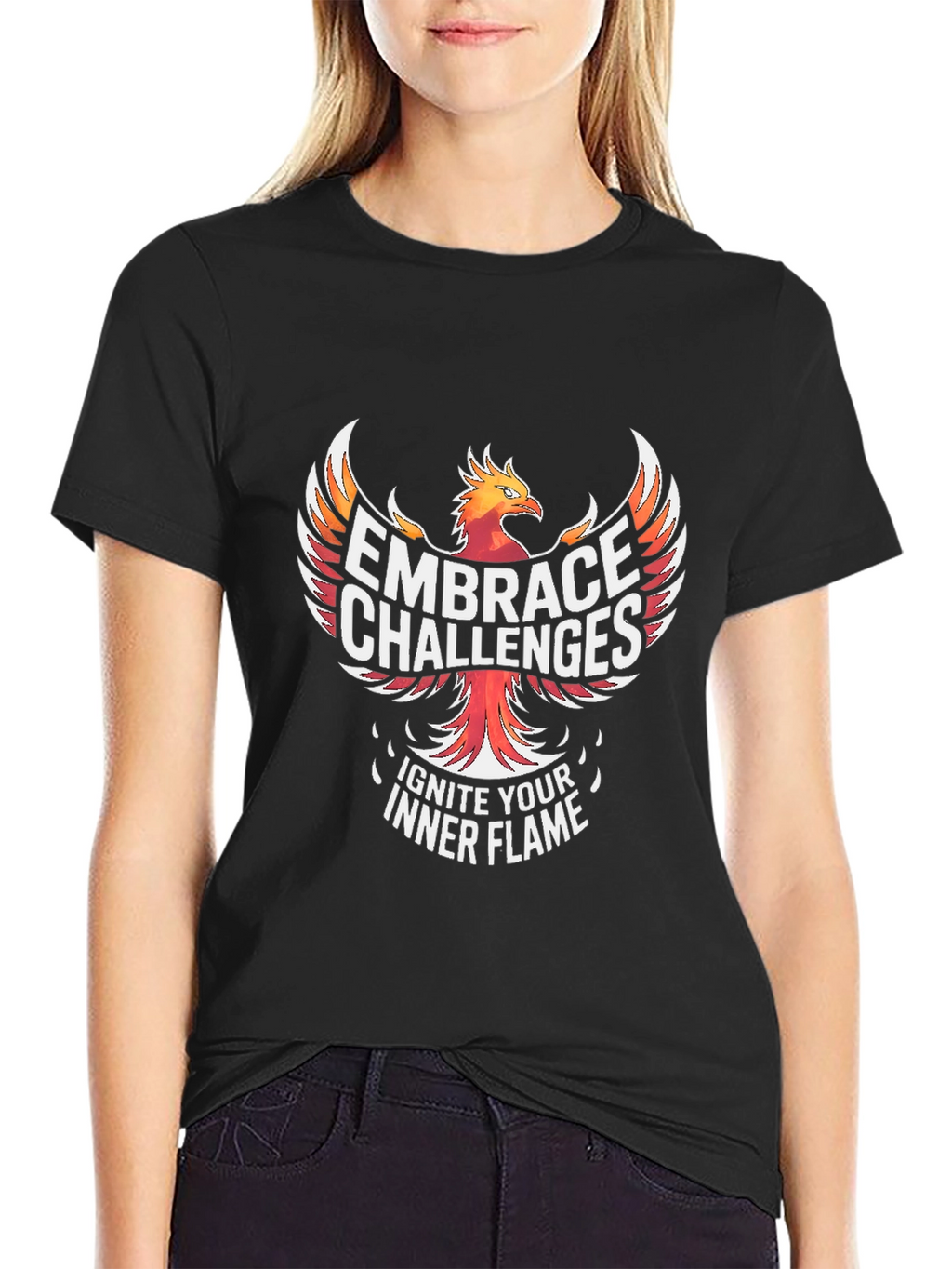 Embrace Challenges Black T-Shirt: Ignite Your Inner Flame