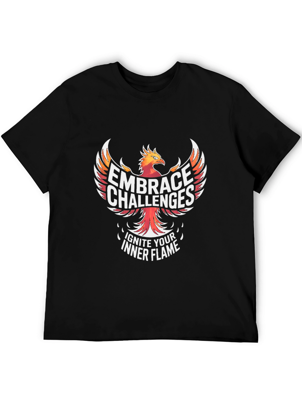 Embrace Challenges Black T-Shirt: Ignite Your Inner Flame