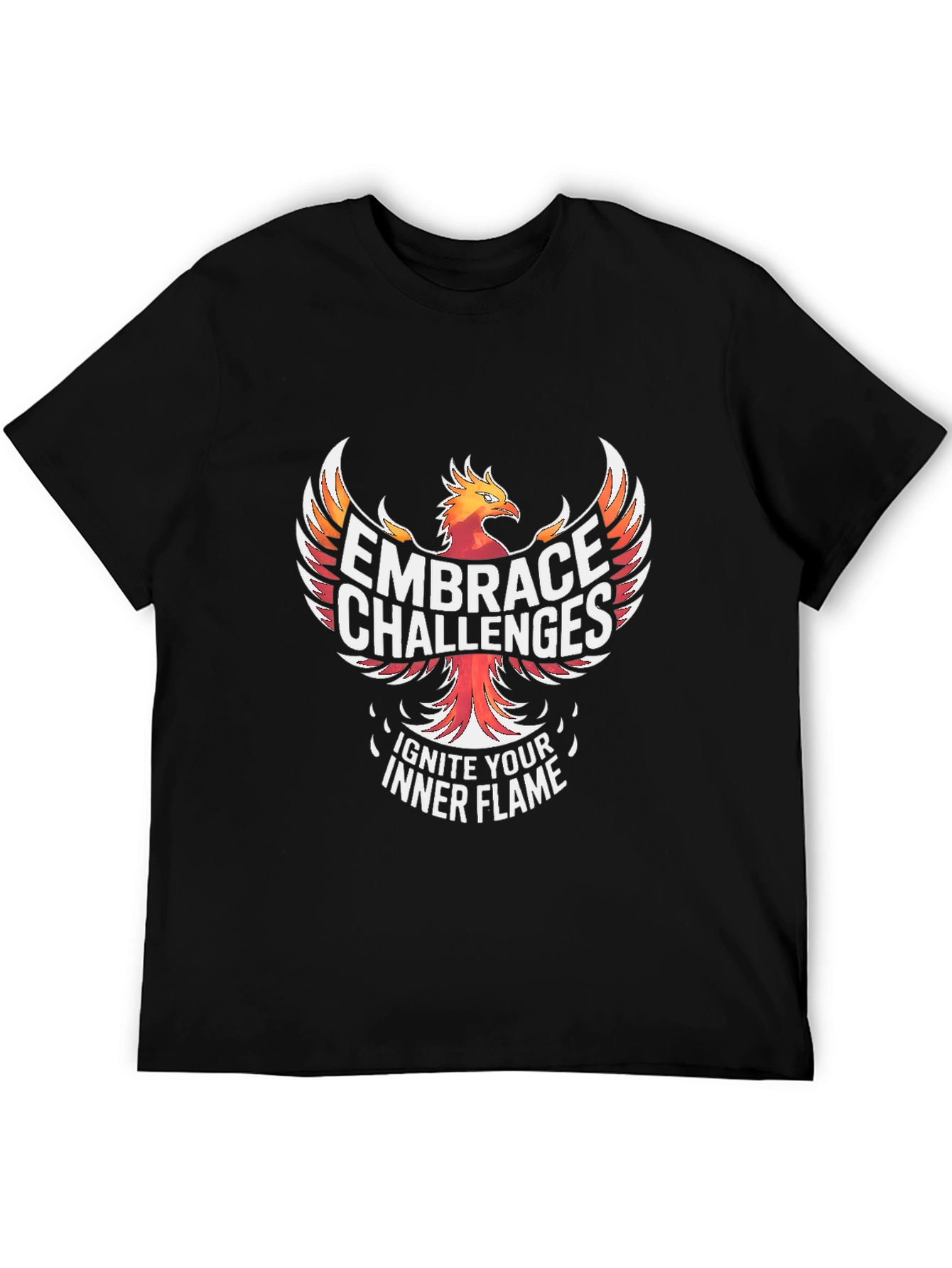 Embrace Challenges Black T-Shirt: Ignite Your Inner Flame