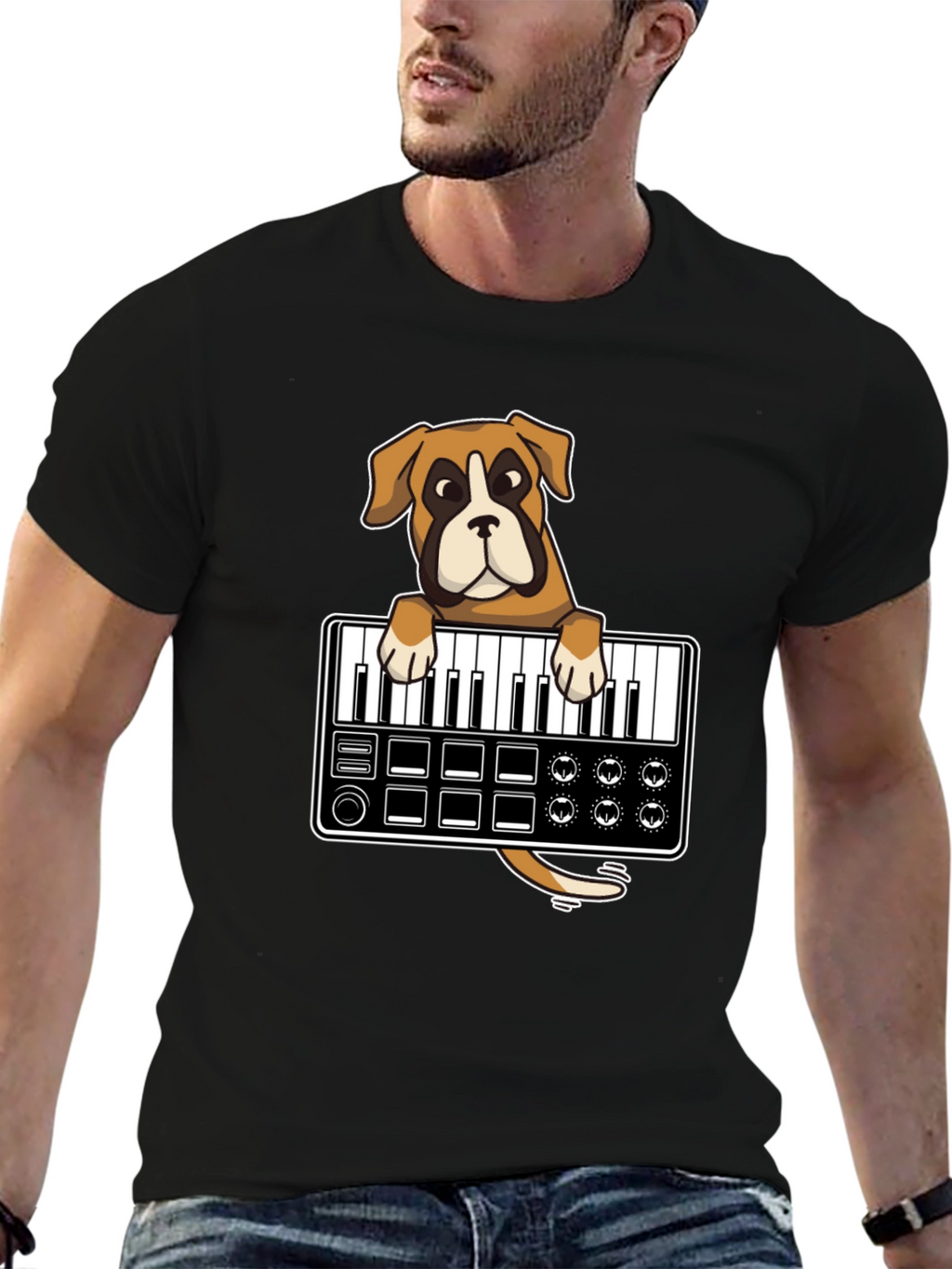 Boxer Dog DJ T-Shirt - Keyboard Lover Graphic Tee