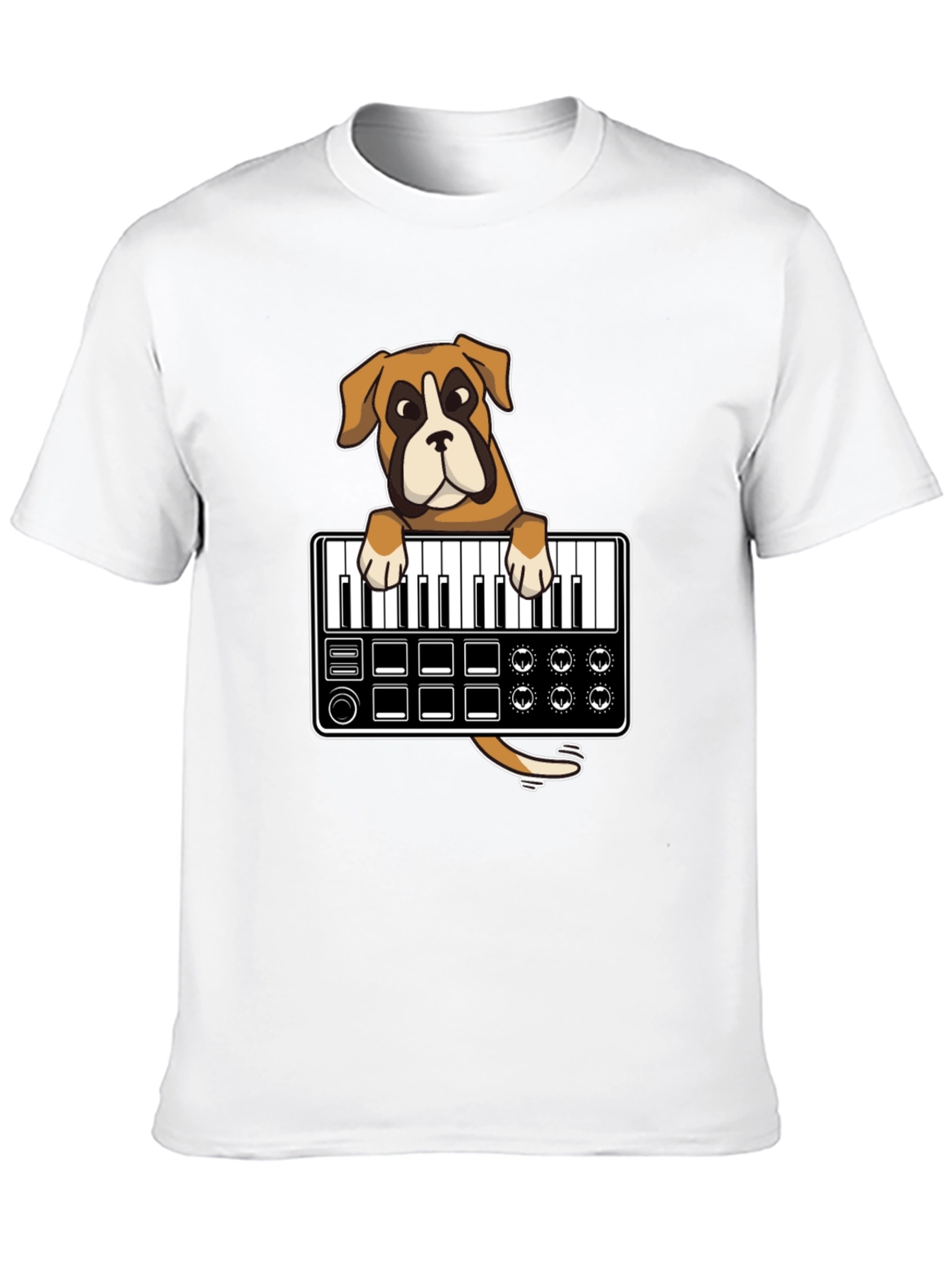 Boxer Dog DJ T-Shirt - Keyboard Lover Graphic Tee