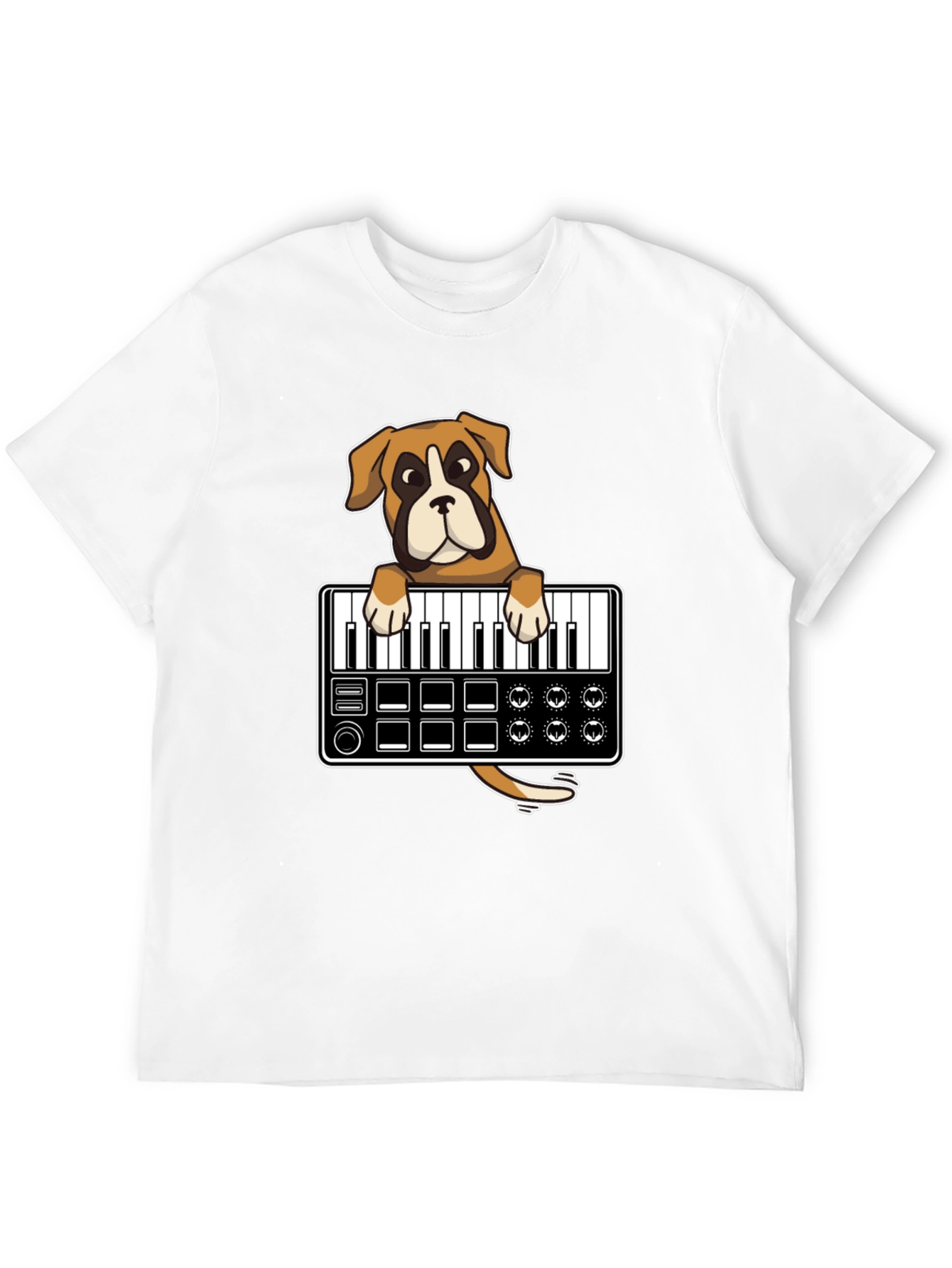 Boxer Dog DJ T-Shirt - Keyboard Lover Graphic Tee